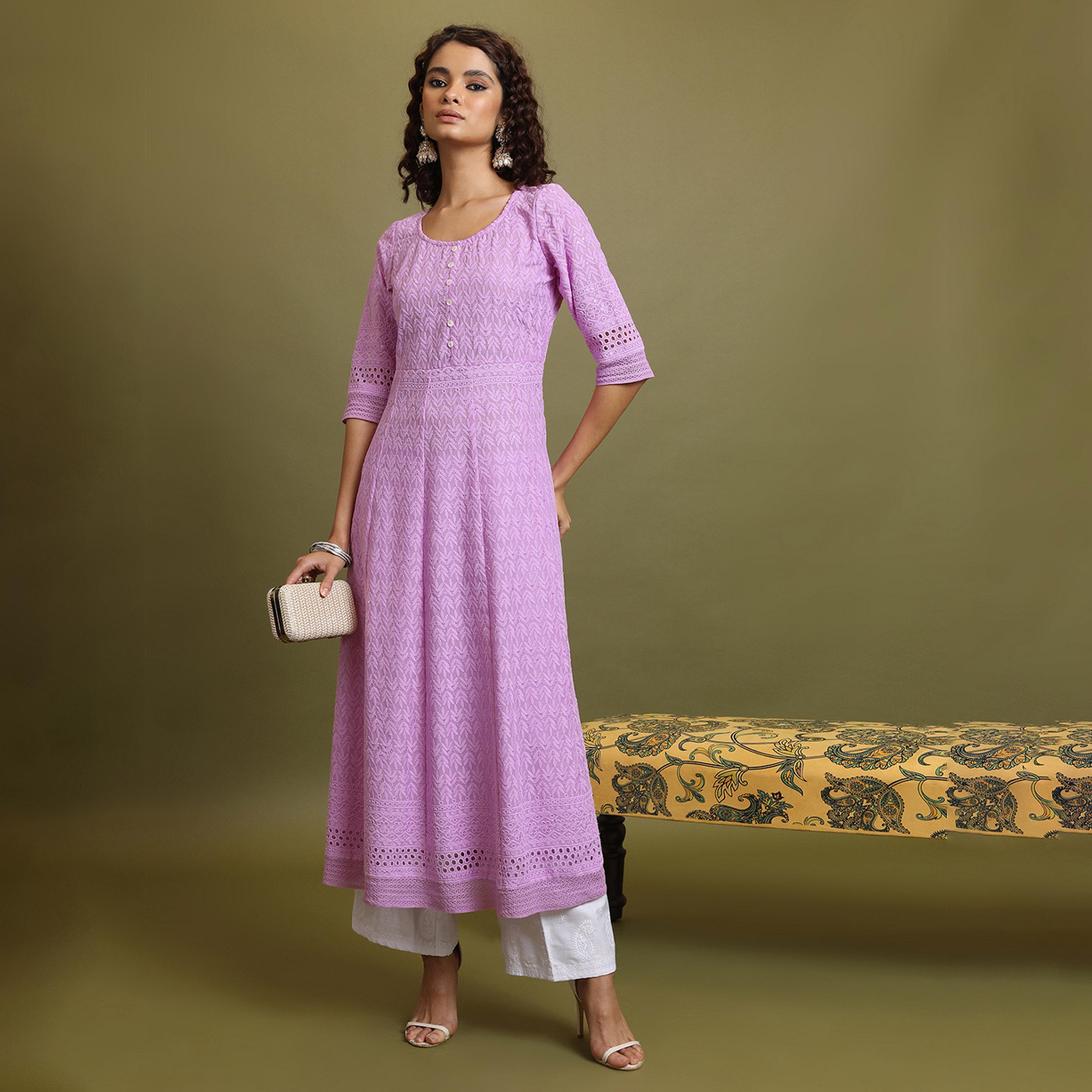 فيشود × ستايلي - كورتا أناركالي مطرز بخيوط هندسية-women-clothing-ethnicwear-kurtas-image-1