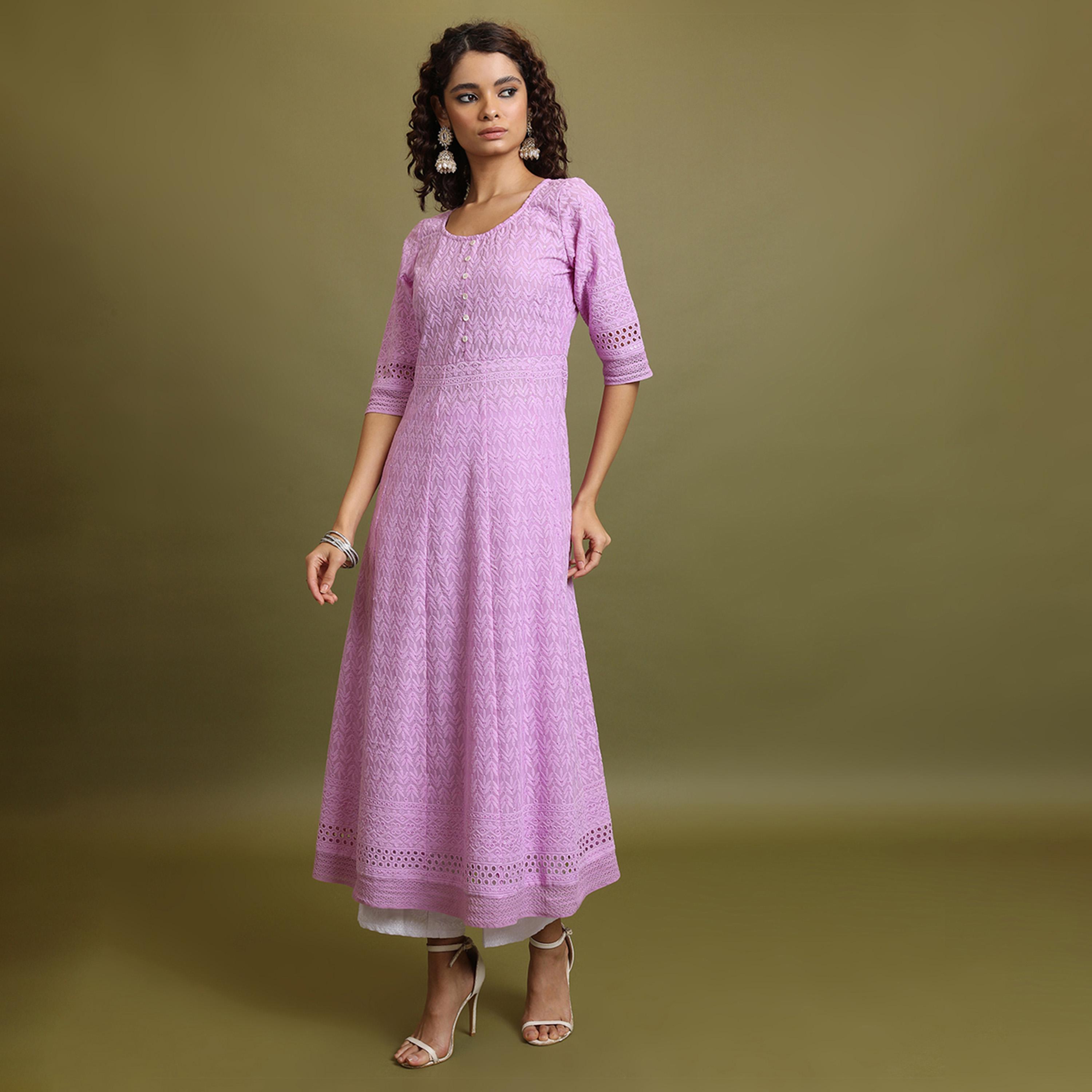 فيشود × ستايلي - كورتا أناركالي مطرز بخيوط هندسية-women-clothing-ethnicwear-kurtas-image-2