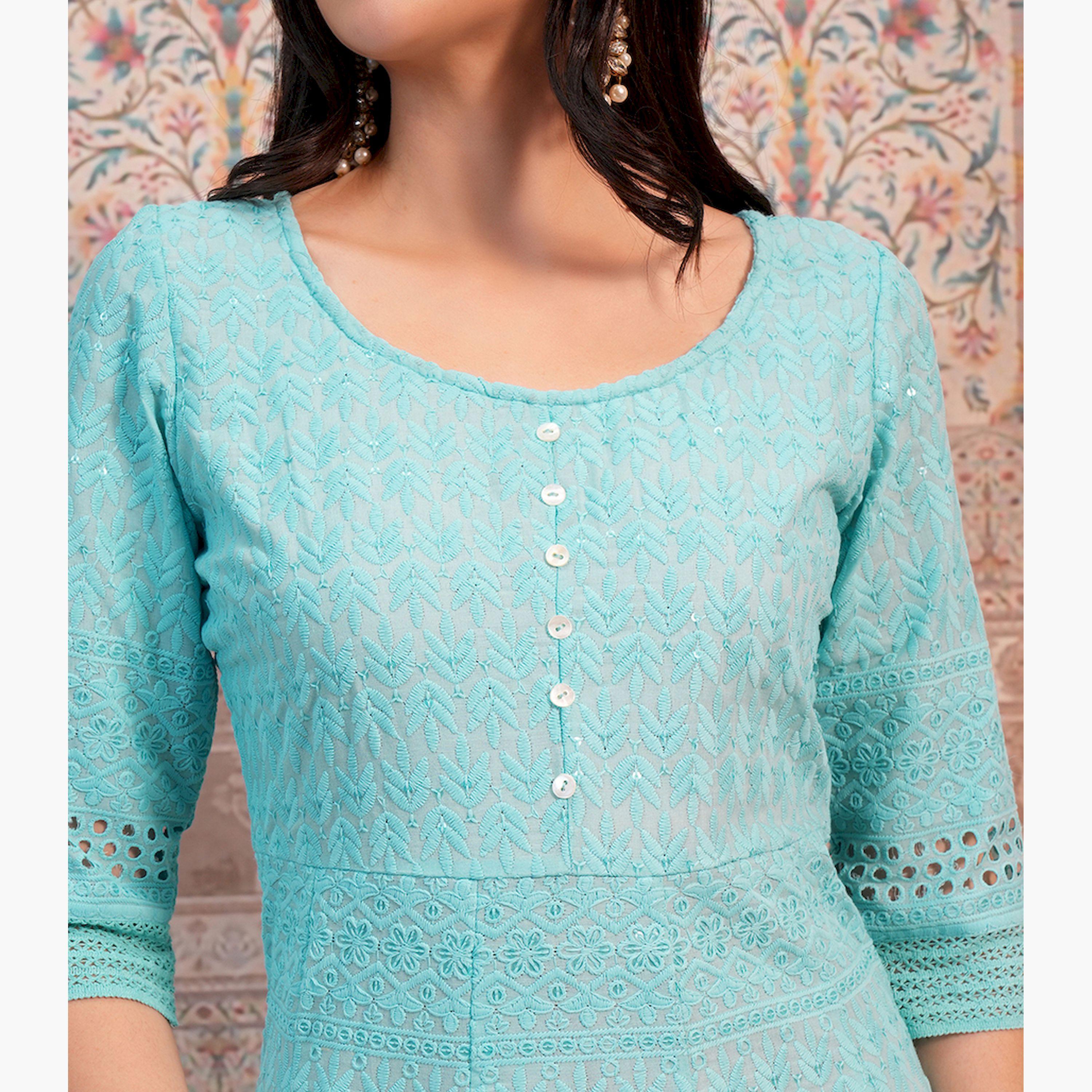 Vishudh X Styli Blue Ethnic Motifs Embroidered Sequined Anarkali Kurta-women-clothing-ethnicwear-kurtas-image-5
