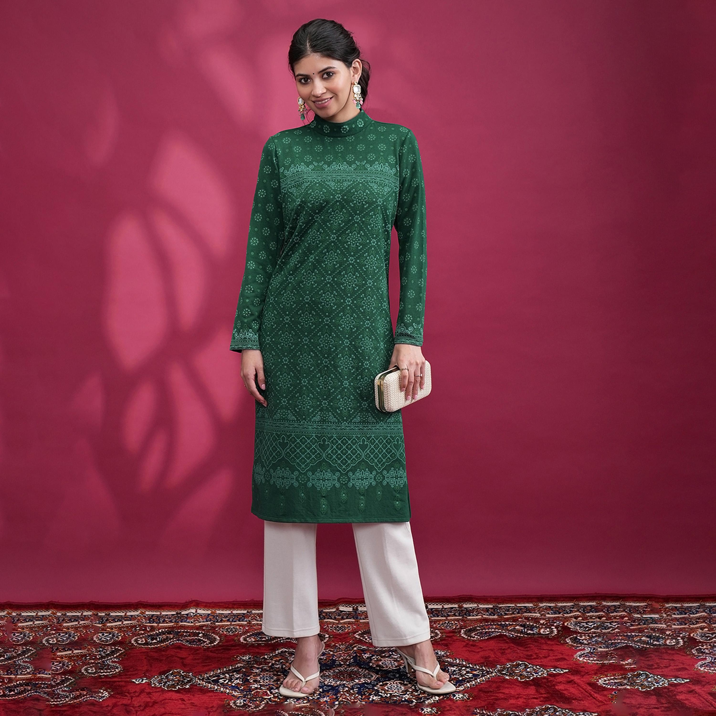 Vishudh X Styli High Neck Ethnic Motifs Thread Work Kurta-women-clothing-ethnicwear-kurtas-image-1