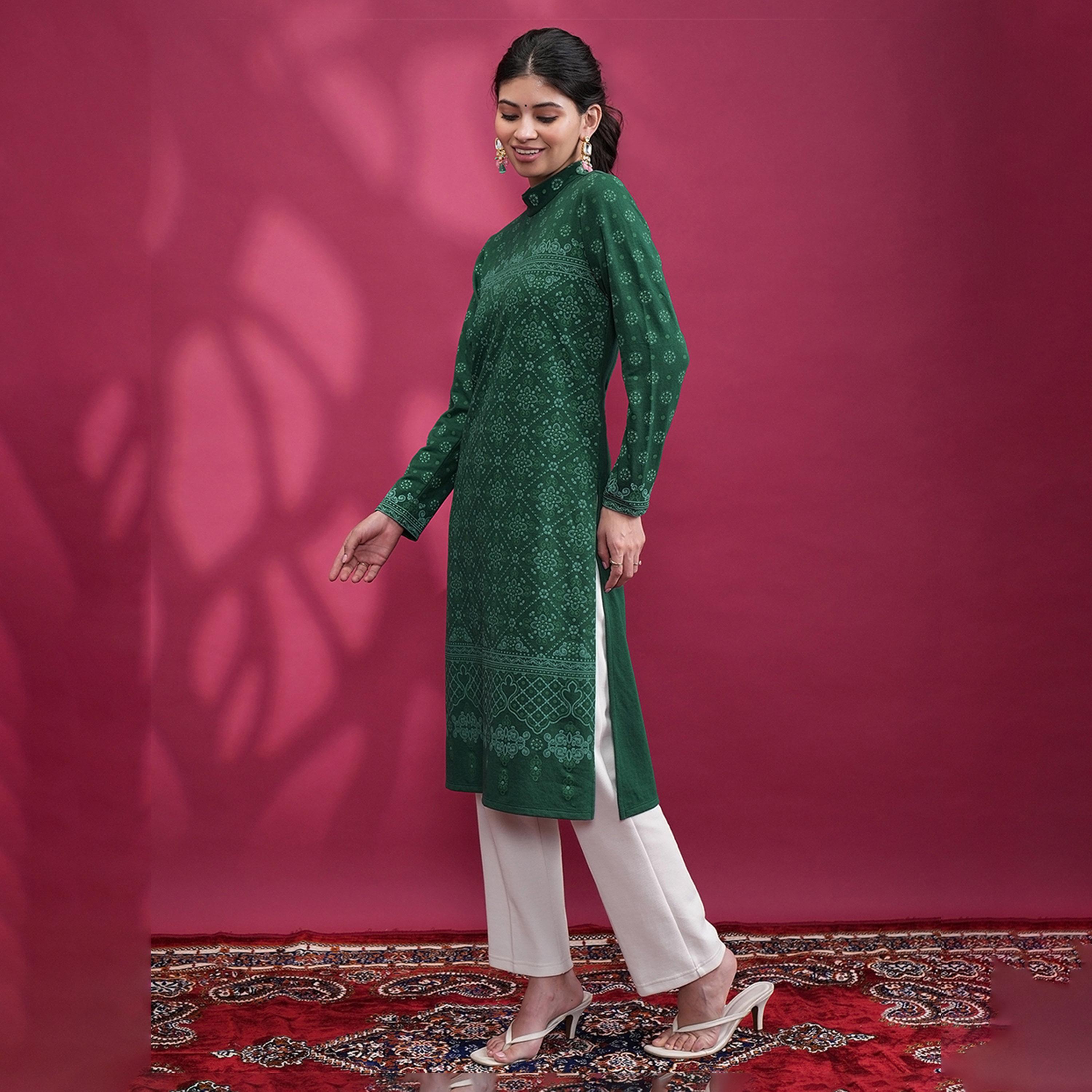 Vishudh X Styli High Neck Ethnic Motifs Thread Work Kurta-women-clothing-ethnicwear-kurtas-image-2