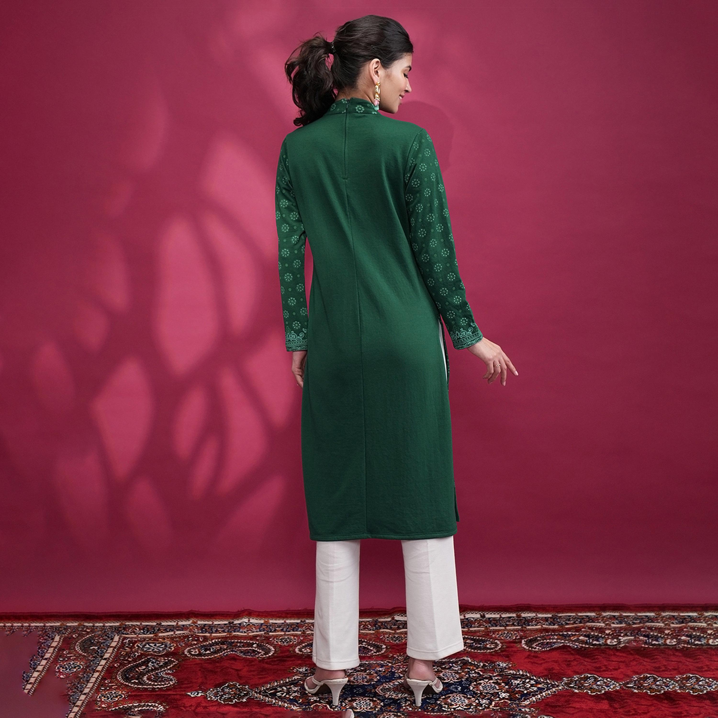 فيشود × ستايلي - كورتا برقبة عالية وزخارف عرقية وتطريز خيوط-women-clothing-ethnicwear-kurtas-image-3