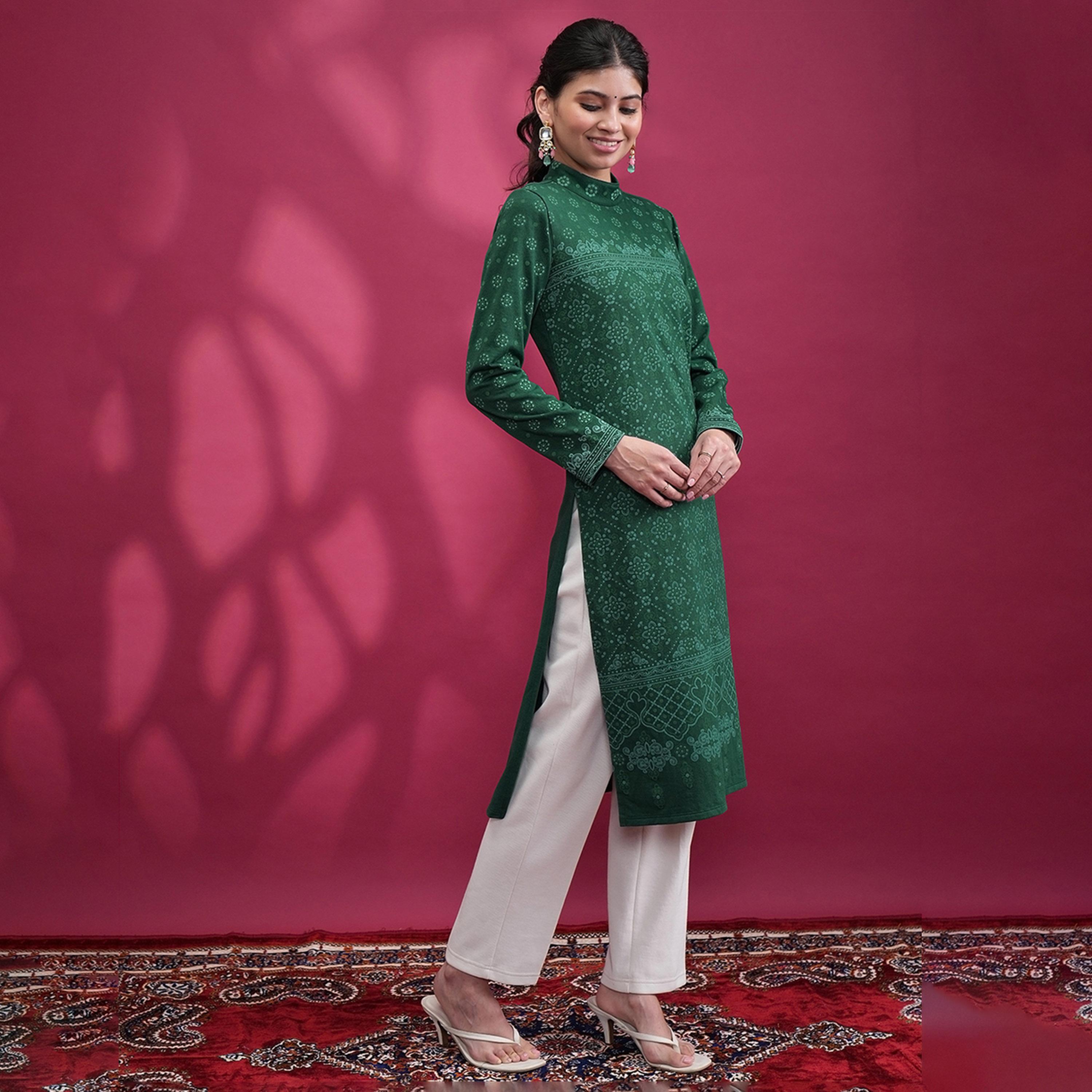 Vishudh X Styli High Neck Ethnic Motifs Thread Work Kurta-women-clothing-ethnicwear-kurtas-image-4