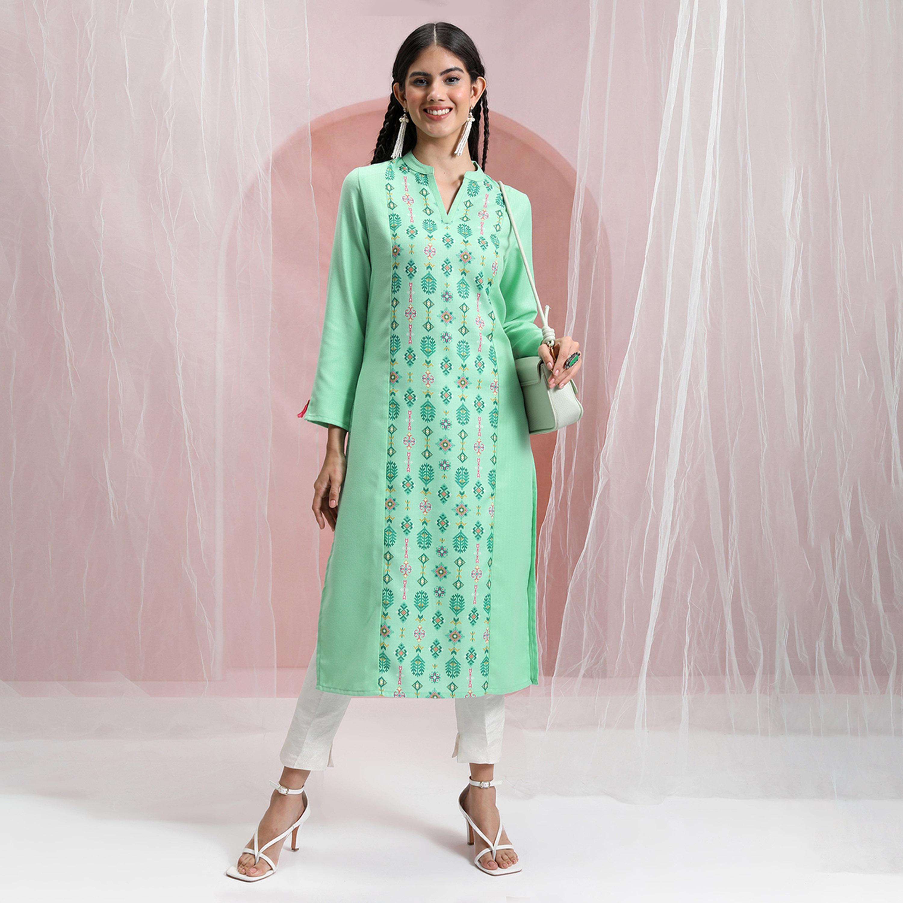 Vishudh X Styli Green Ethnic Motifs Printed Straight Kurta-women-clothing-ethnicwear-kurtas-image-1