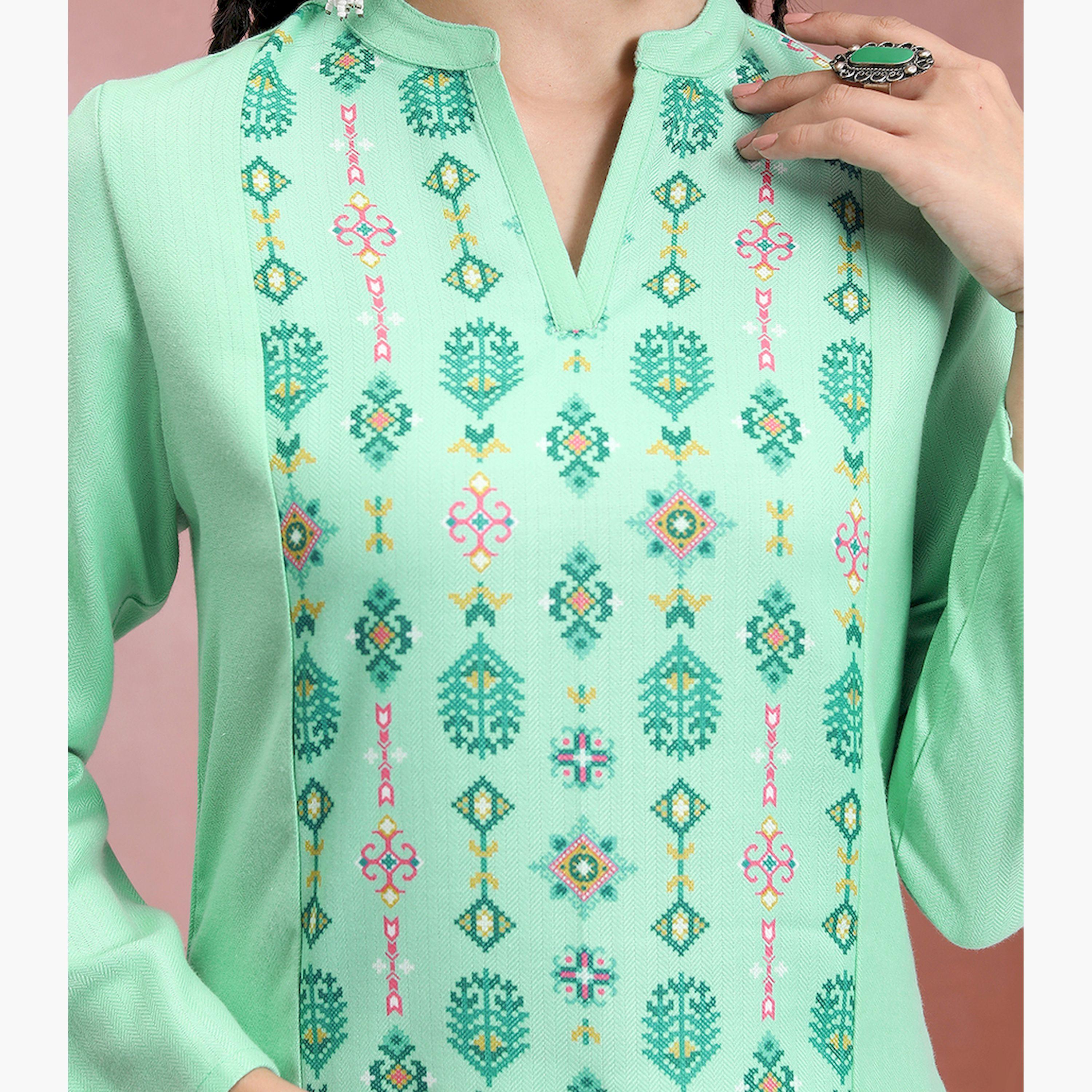 Vishudh X Styli Green Ethnic Motifs Printed Straight Kurta-women-clothing-ethnicwear-kurtas-image-5