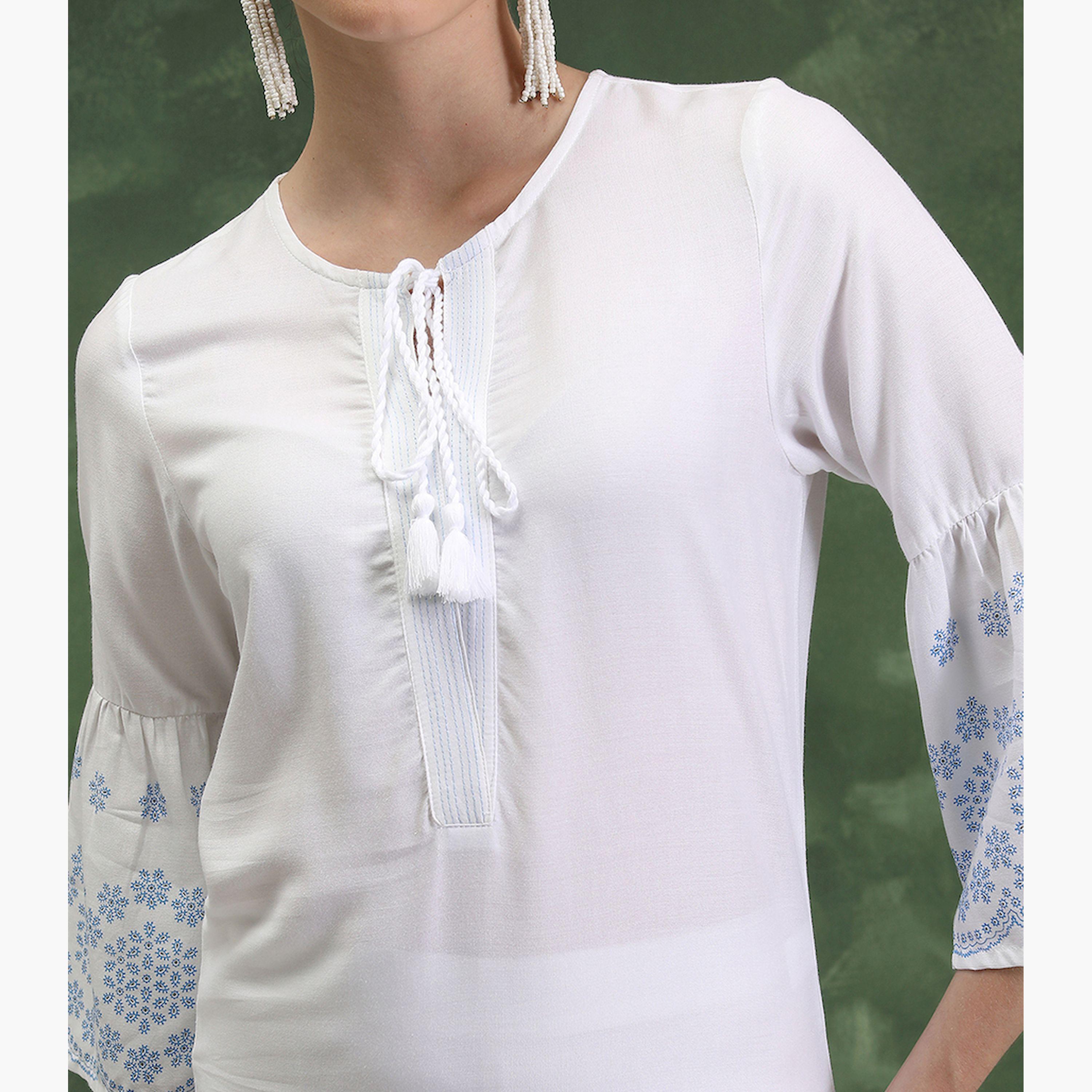 فيشود × ستايلي - كورتي بقصة مستقيمة وأكمام واسعة مطرز بالزهور-women-clothing-ethnicwear-kurtas-image-5