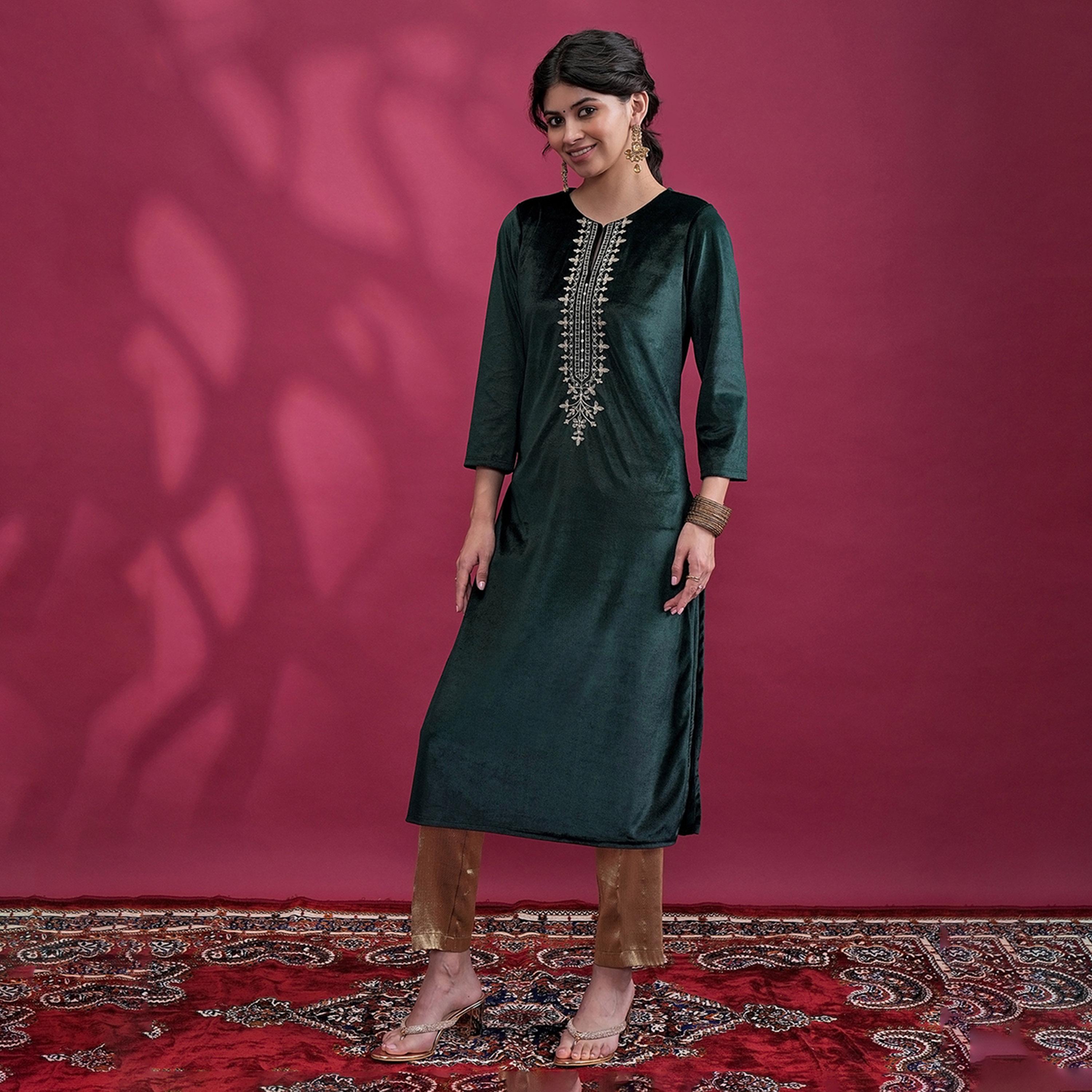 فيشود × ستايلي - كورتا بياقة مطرزة بالخيوط برقبة مستديرة-women-clothing-ethnicwear-kurtas-image-2