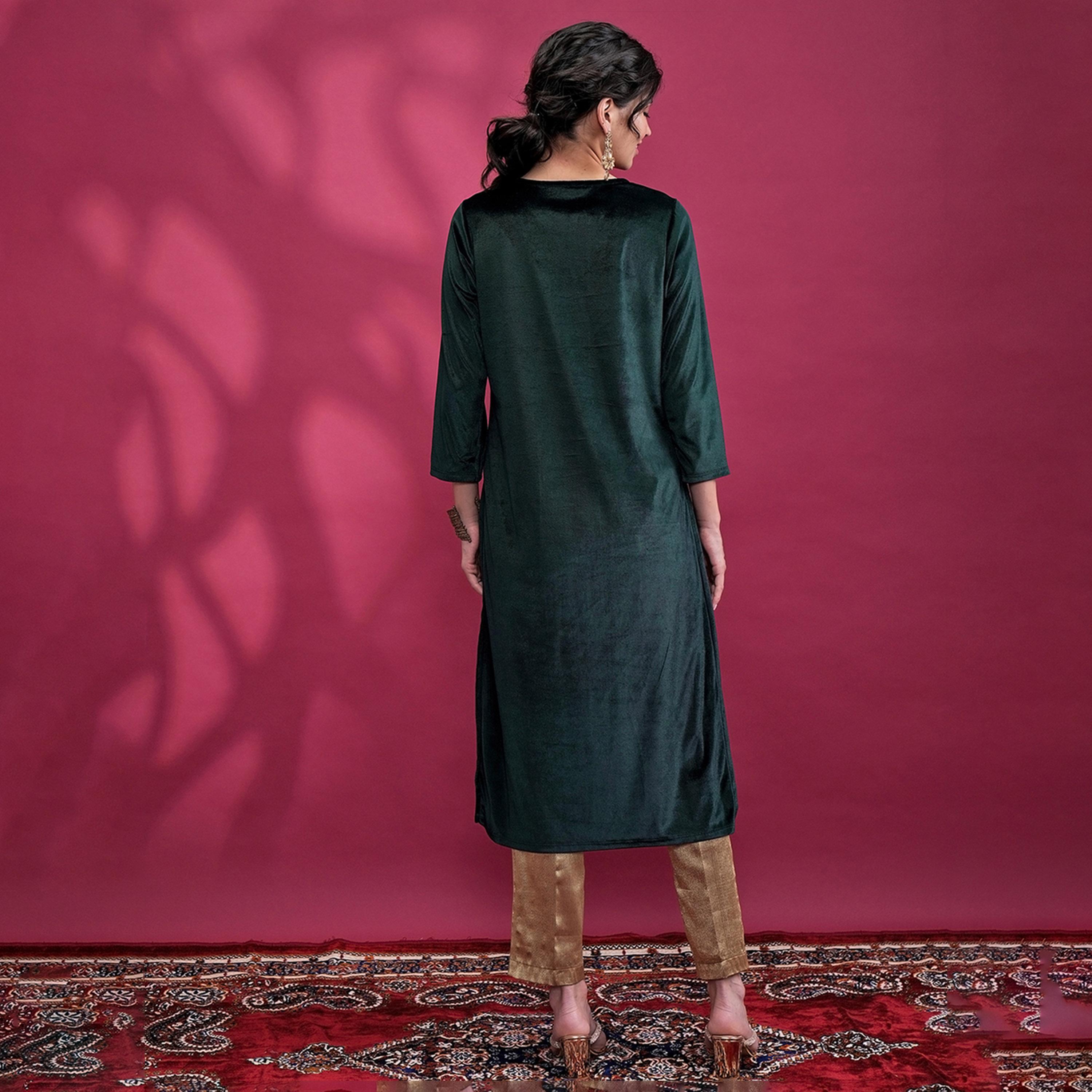 فيشود × ستايلي - كورتا بياقة مطرزة بالخيوط برقبة مستديرة-women-clothing-ethnicwear-kurtas-image-3
