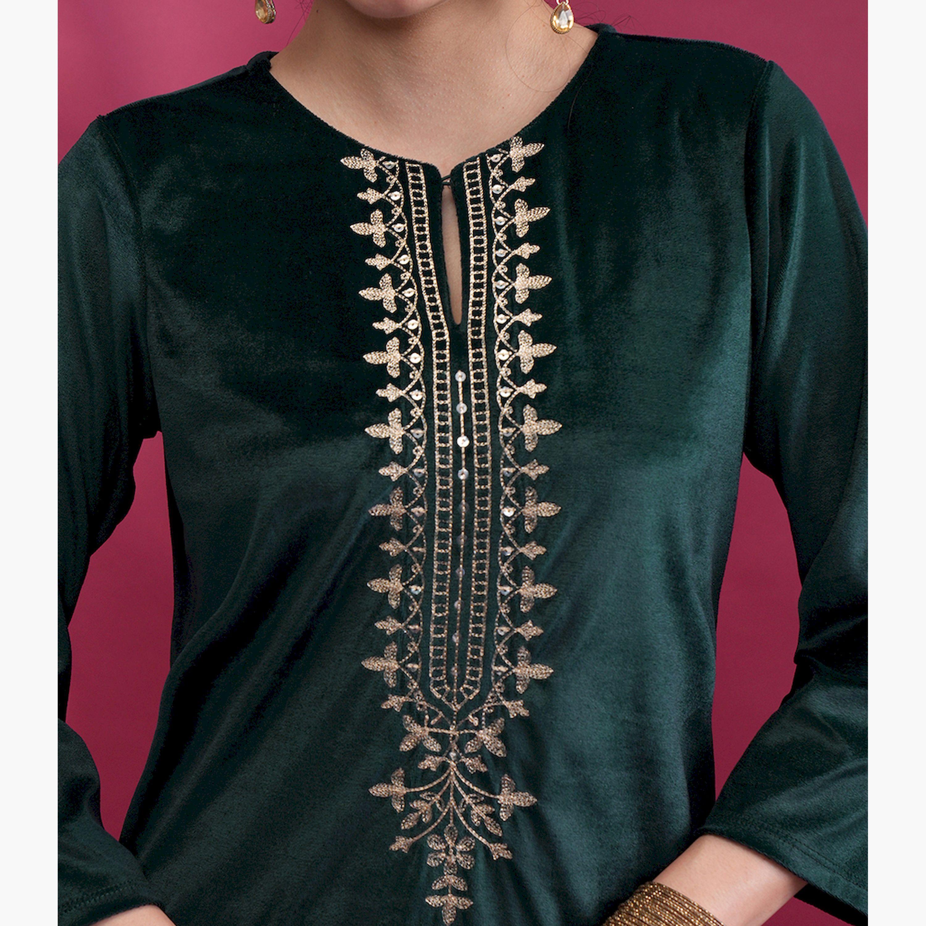 فيشود × ستايلي - كورتا بياقة مطرزة بالخيوط برقبة مستديرة-women-clothing-ethnicwear-kurtas-image-5