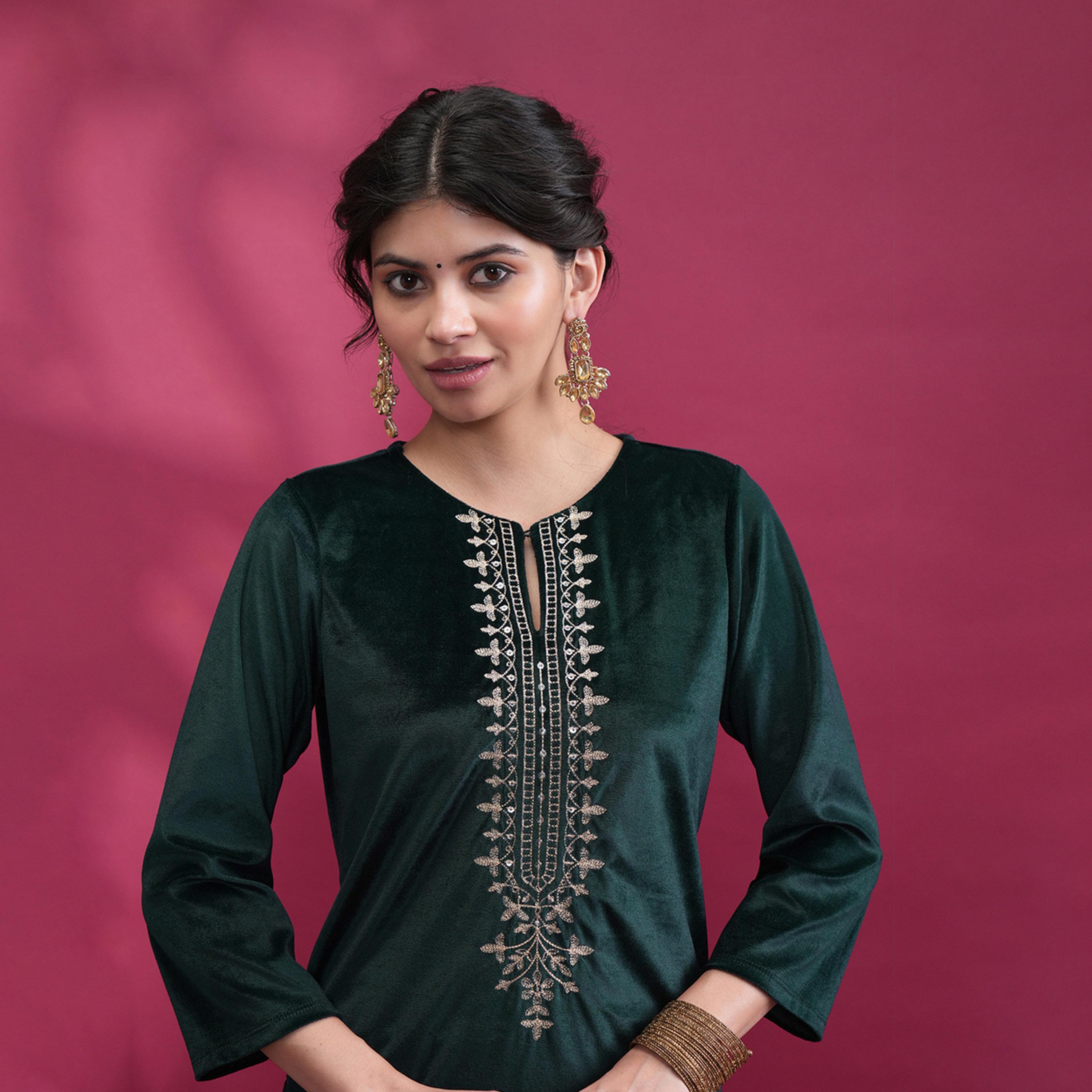 فيشود × ستايلي - كورتا بياقة مطرزة بالخيوط برقبة مستديرة-women-clothing-ethnicwear-kurtas-image-6