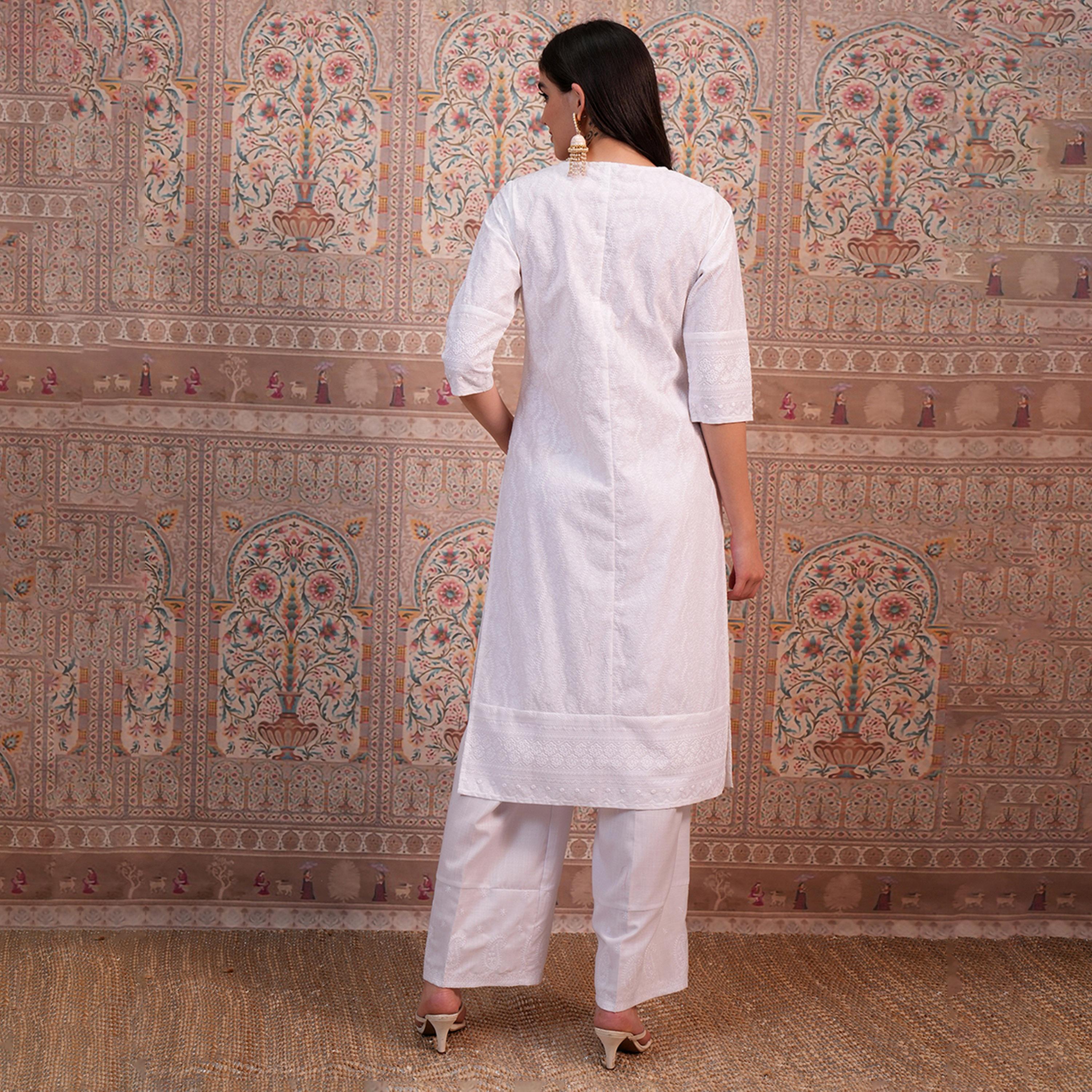 Vishudh X Styli White Ethnic Motifs Embroidered Thread Work Straight Kurta-women-clothing-ethnicwear-kurtas-image-3
