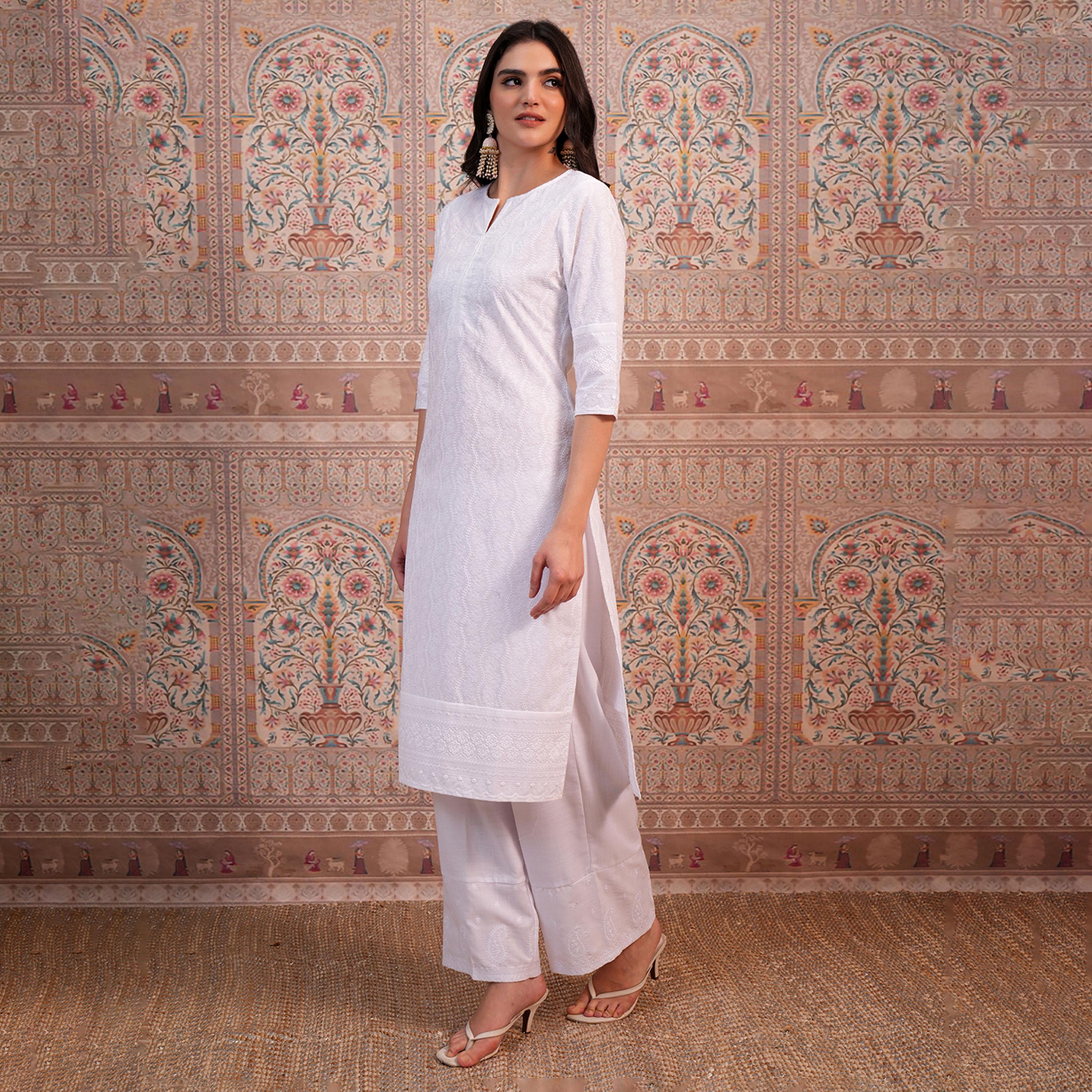 Vishudh X Styli White Ethnic Motifs Embroidered Thread Work Straight Kurta-women-clothing-ethnicwear-kurtas-image-4