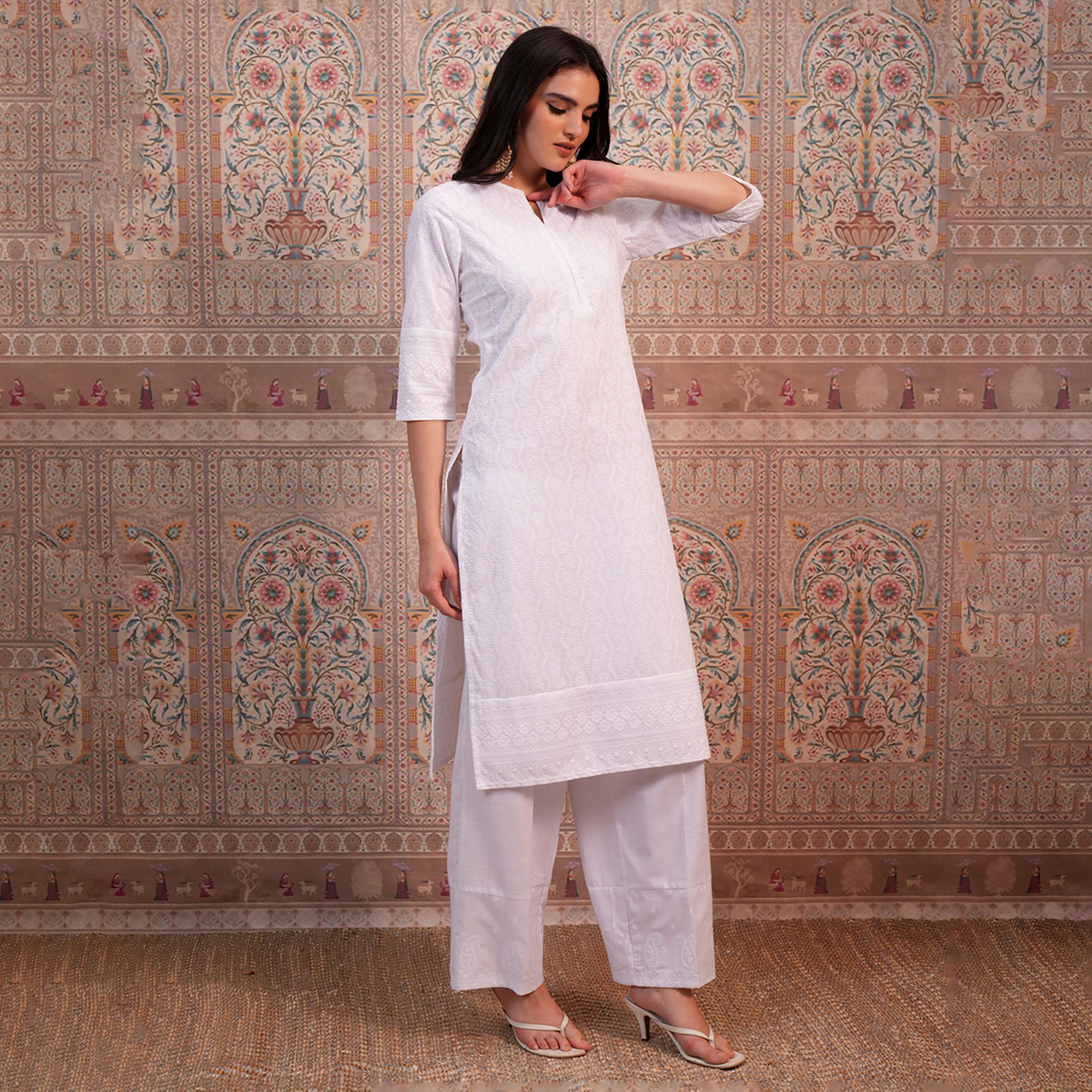 Vishudh X Styli White Ethnic Motifs Embroidered Thread Work Straight Kurta-women-clothing-ethnicwear-kurtas-image-6