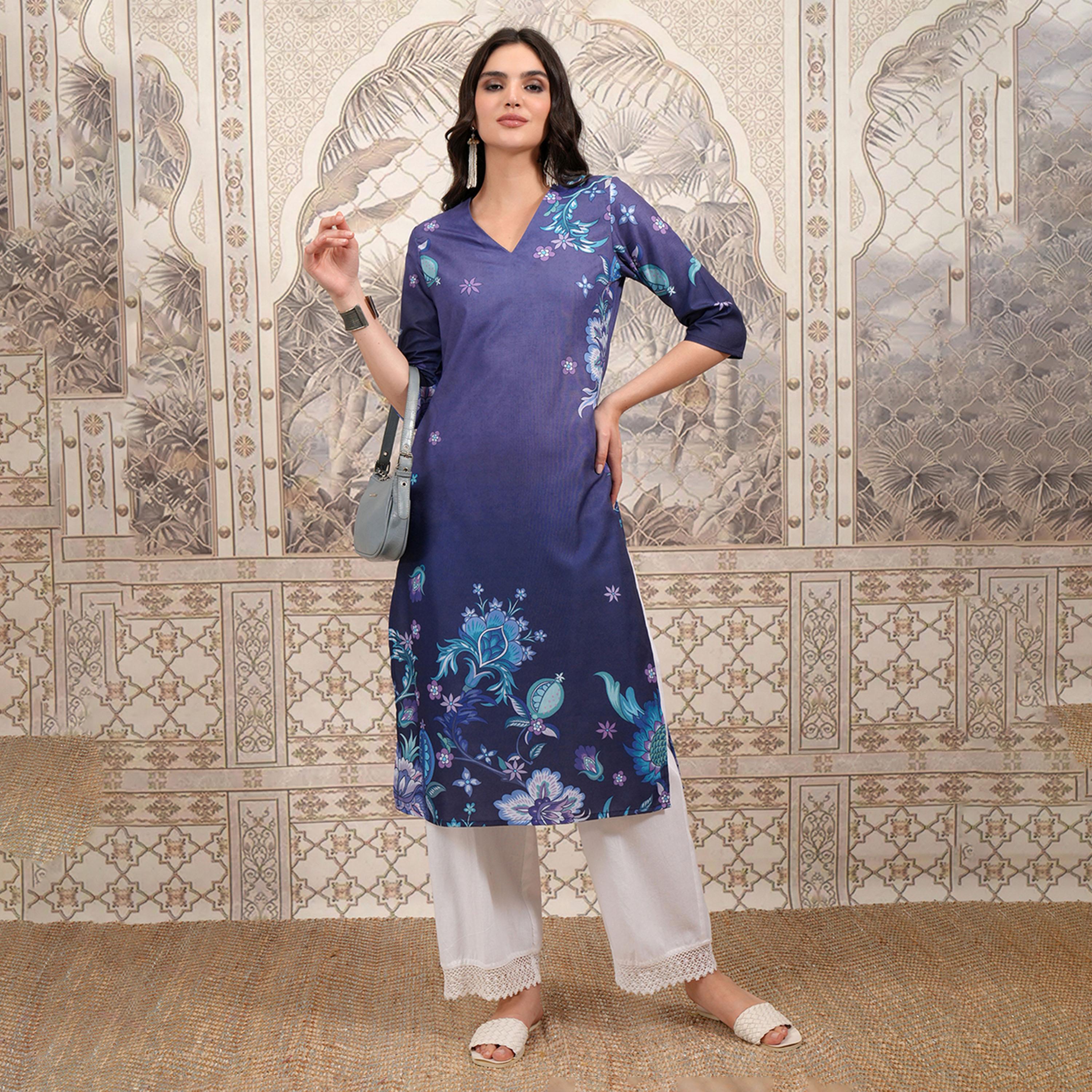 Vishudh X Styli Purple Floral Printed Straight Kurta-women-clothing-ethnicwear-kurtas-image-1
