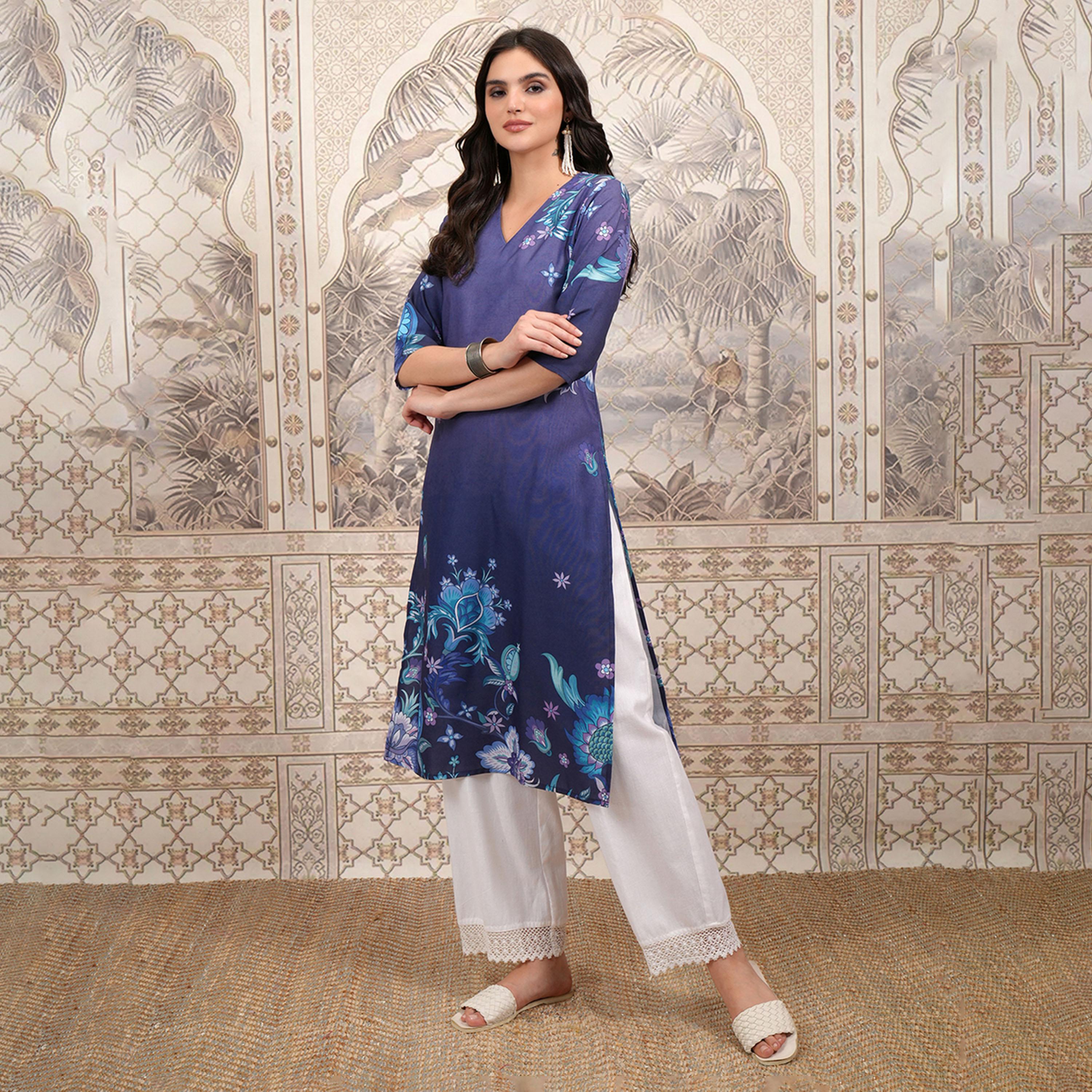 Vishudh X Styli Purple Floral Printed Straight Kurta-women-clothing-ethnicwear-kurtas-image-2