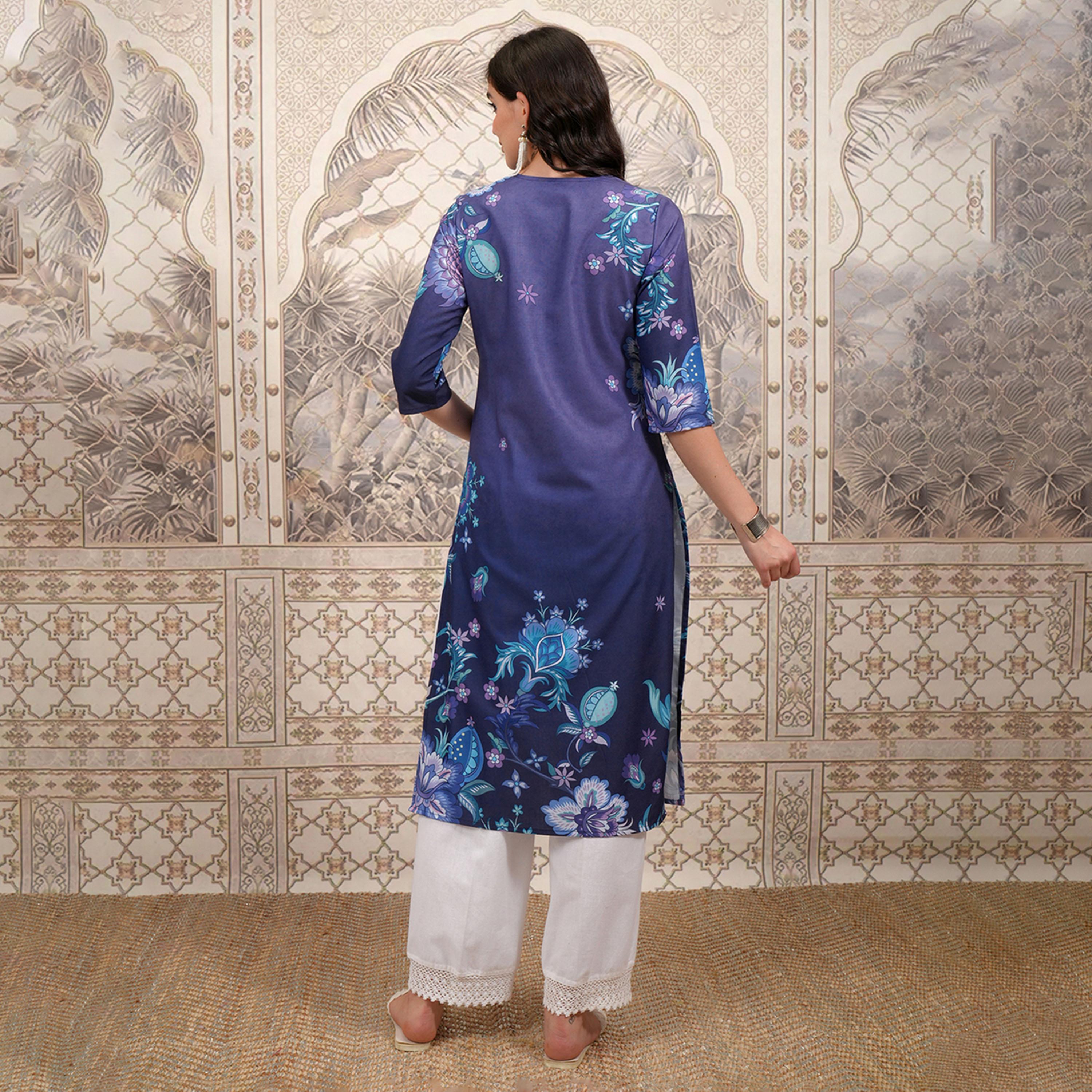 Vishudh X Styli Purple Floral Printed Straight Kurta-women-clothing-ethnicwear-kurtas-image-3