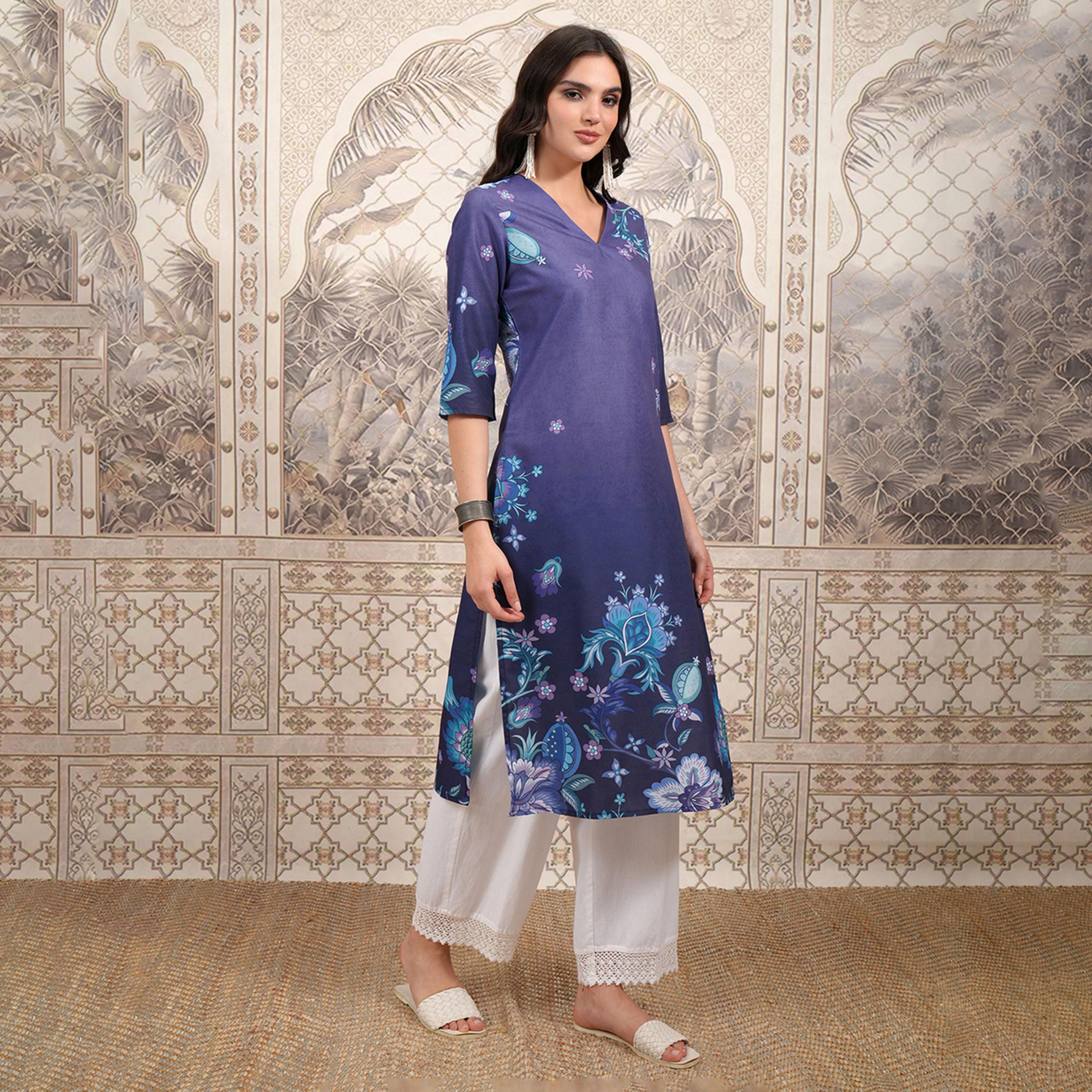 Vishudh X Styli Purple Floral Printed Straight Kurta-women-clothing-ethnicwear-kurtas-image-4
