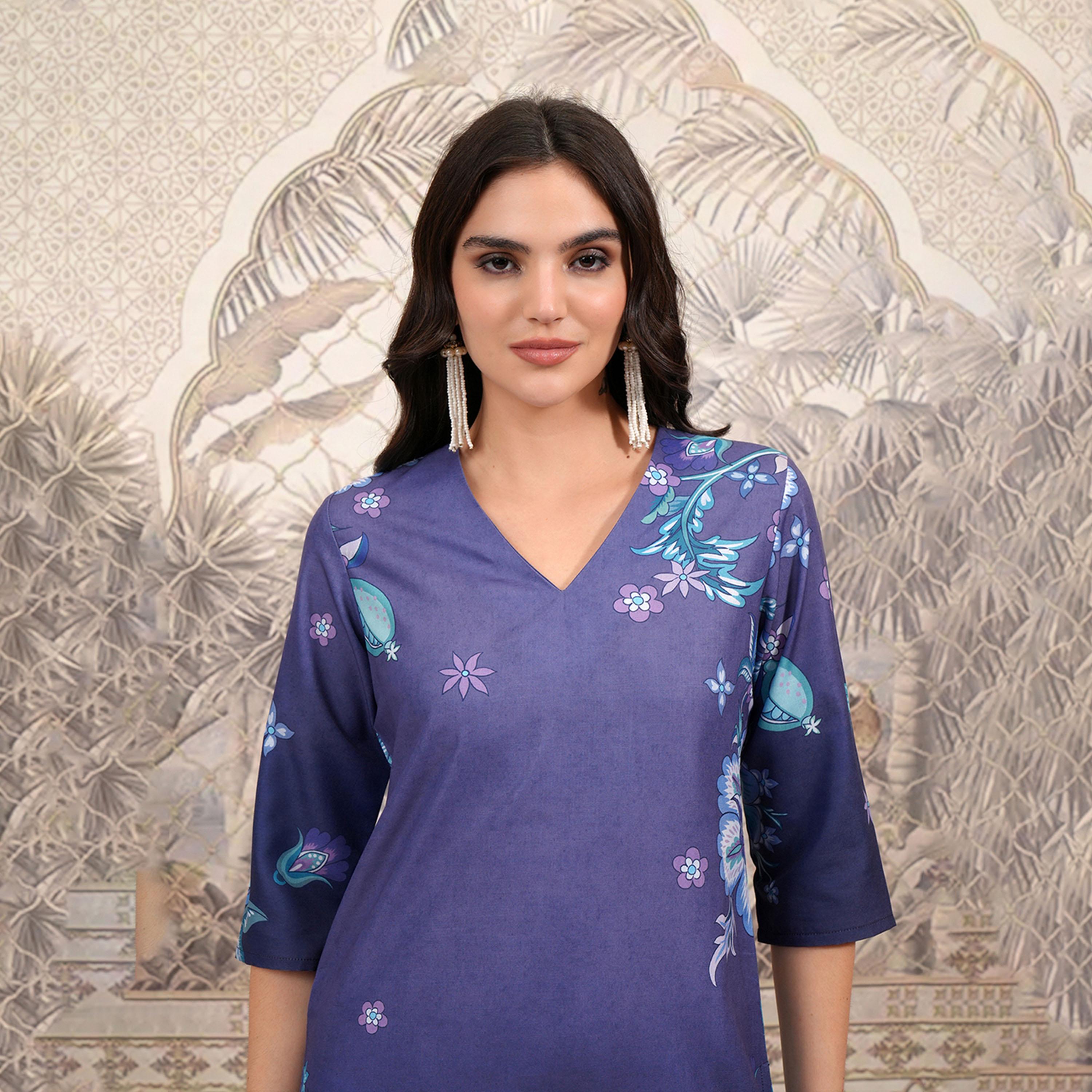 Vishudh X Styli Purple Floral Printed Straight Kurta-women-clothing-ethnicwear-kurtas-image-6