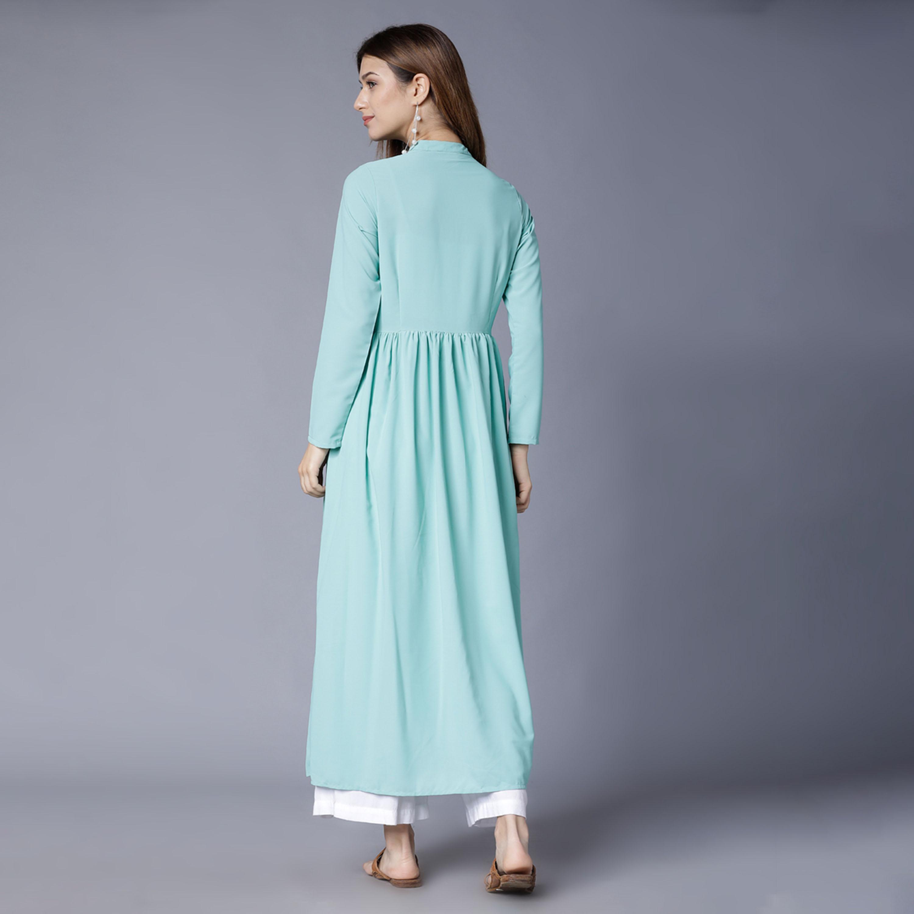 Vishudh X Styli Blue Floral Embroidered Anarkali Kurta-women-clothing-ethnicwear-kurtas-image-3