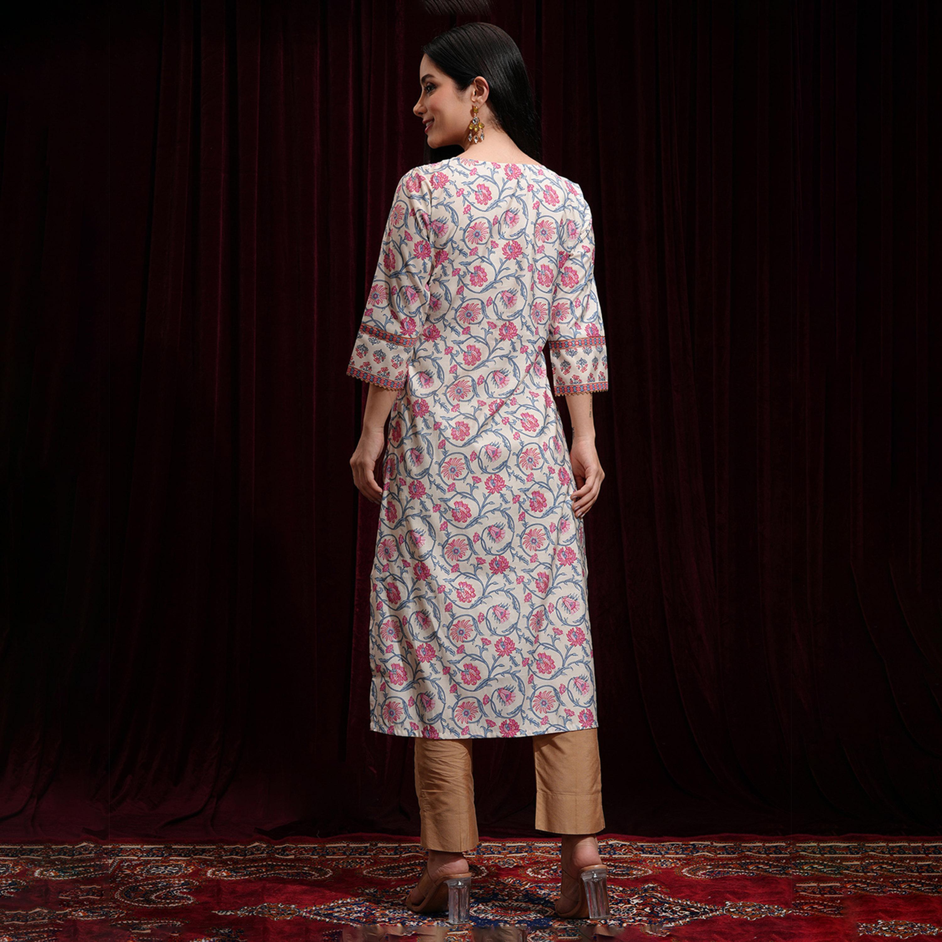 Vishudh X Styli Floral Printed Gotta Patti Round Neck Straight Kurta-women-clothing-ethnicwear-kurtas-image-3