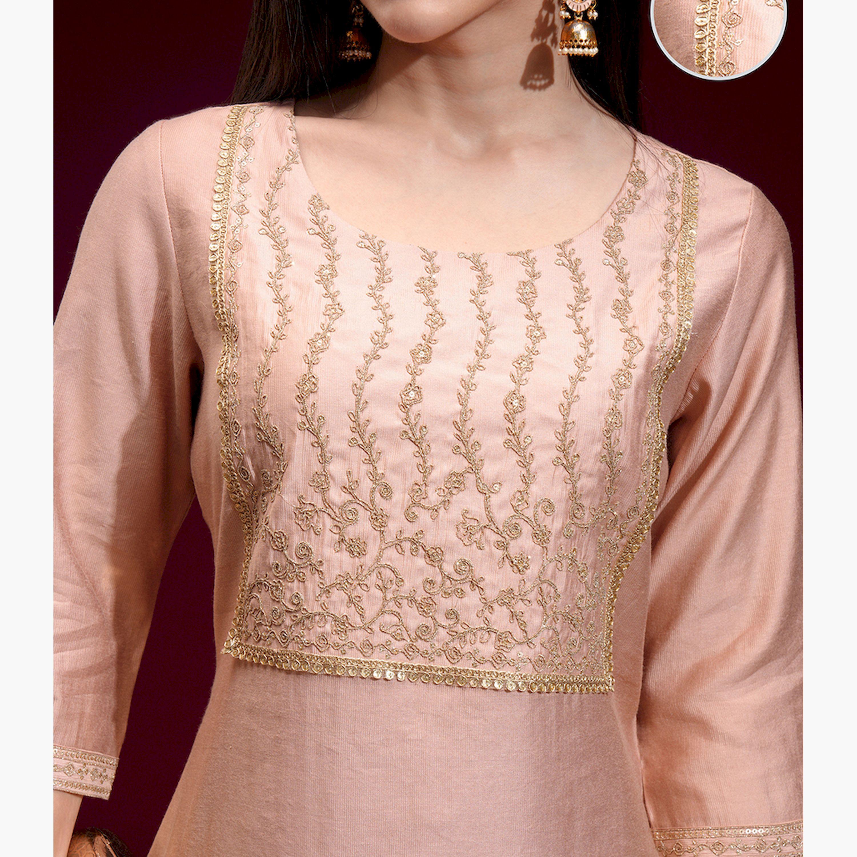 فيشود × ستايلي - كورتا مستقيمة بياقة مطرزة بالزهور مع ترتر-women-clothing-ethnicwear-kurtas-image-5