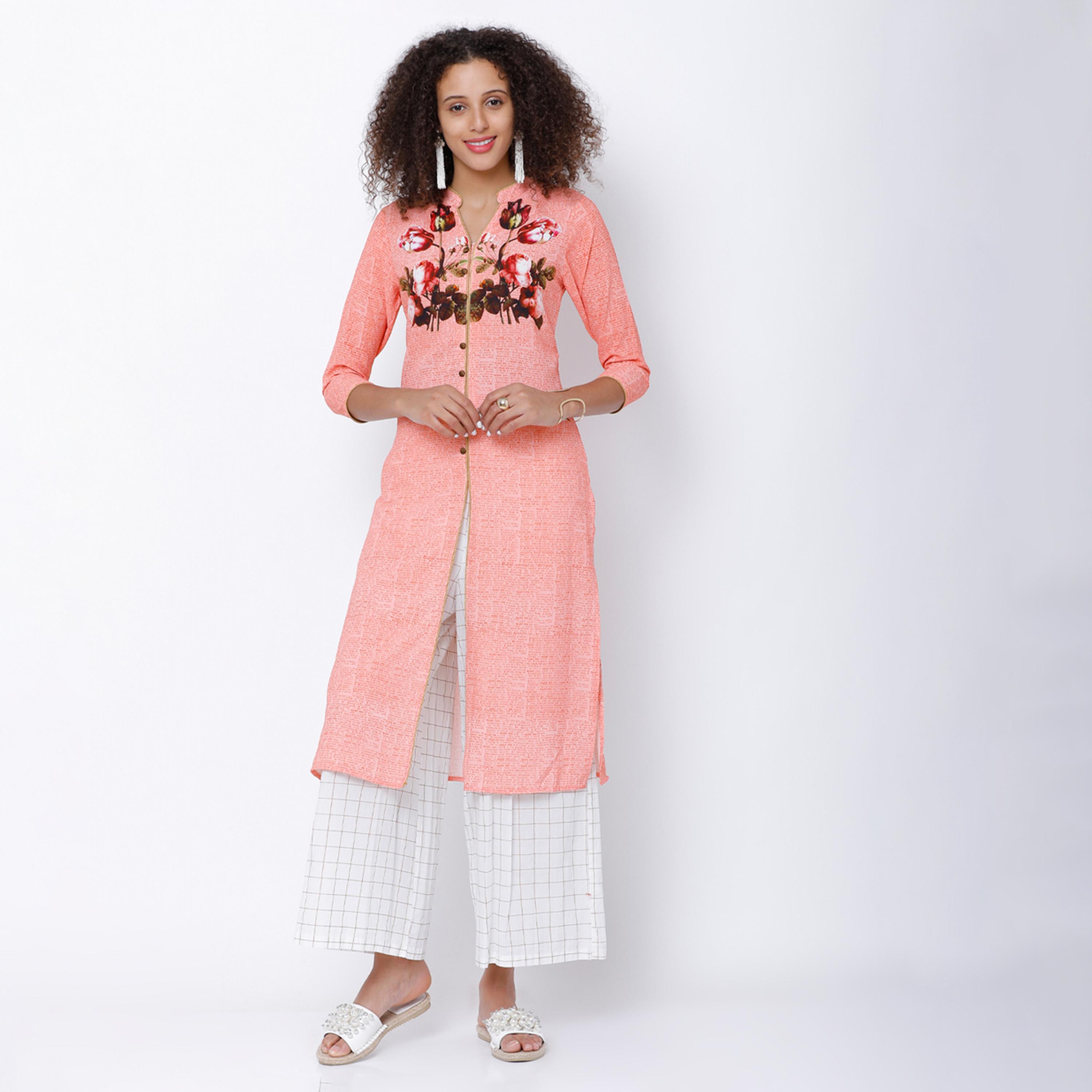 Vishudh X Styli Women Pink Printed Straight Kurta-women-clothing-ethnicwear-kurtas-image-1