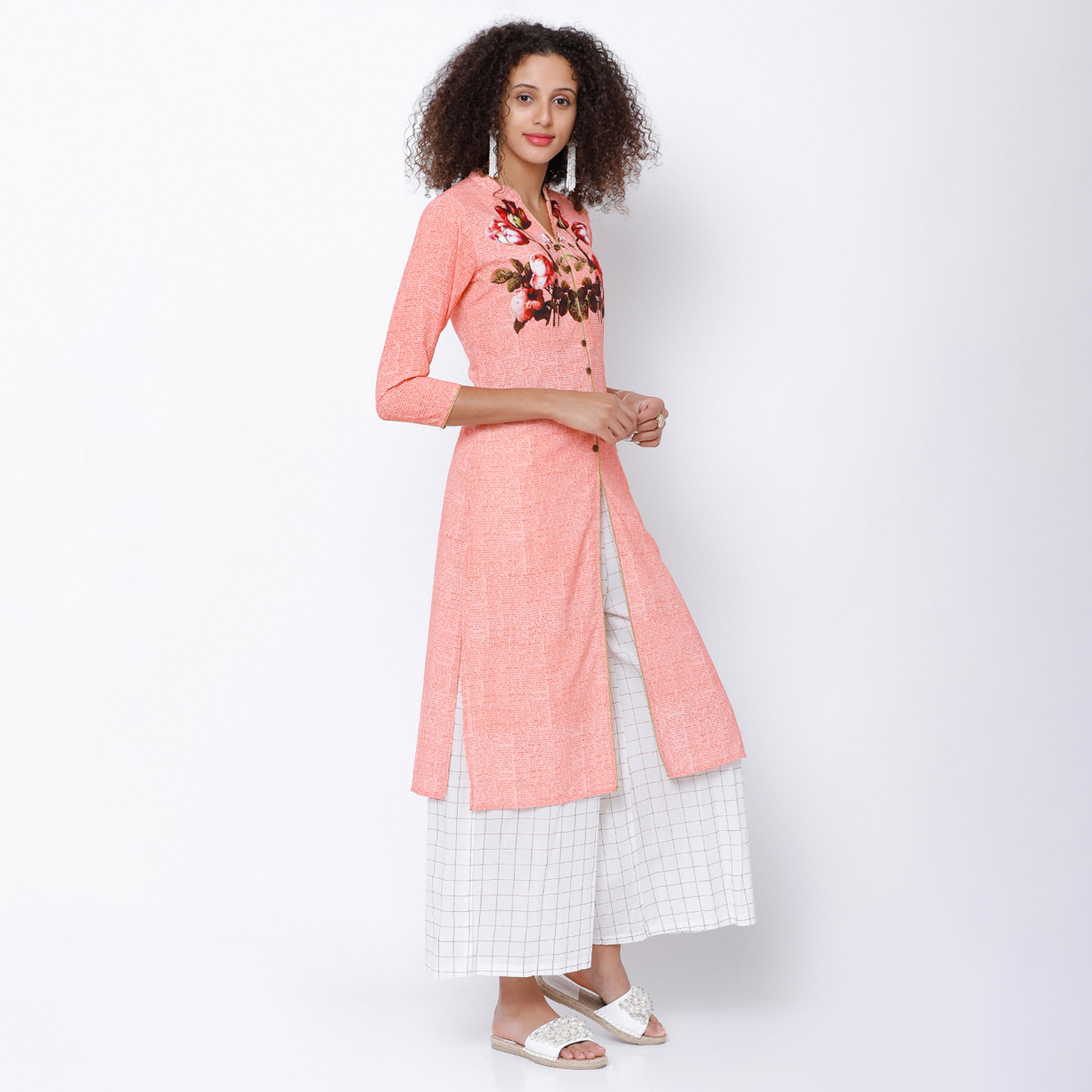فيشود × ستايلي - كورتا مستقيمة مطبوعة باللون الوردي للنساء-women-clothing-ethnicwear-kurtas-image-4