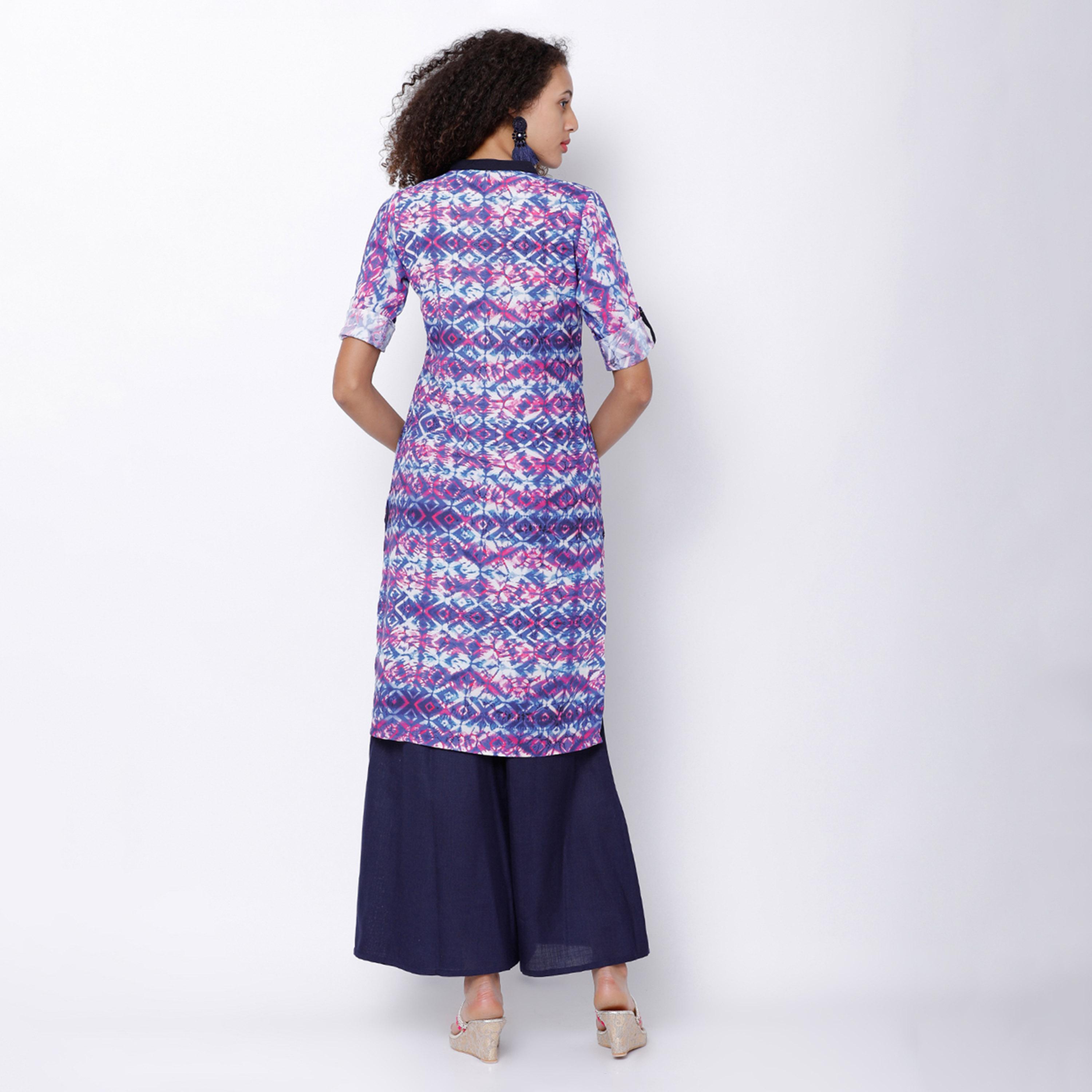 Vishudh X Styli Women Blue & Pink Printed Straight Kurta-women-clothing-ethnicwear-kurtas-image-3
