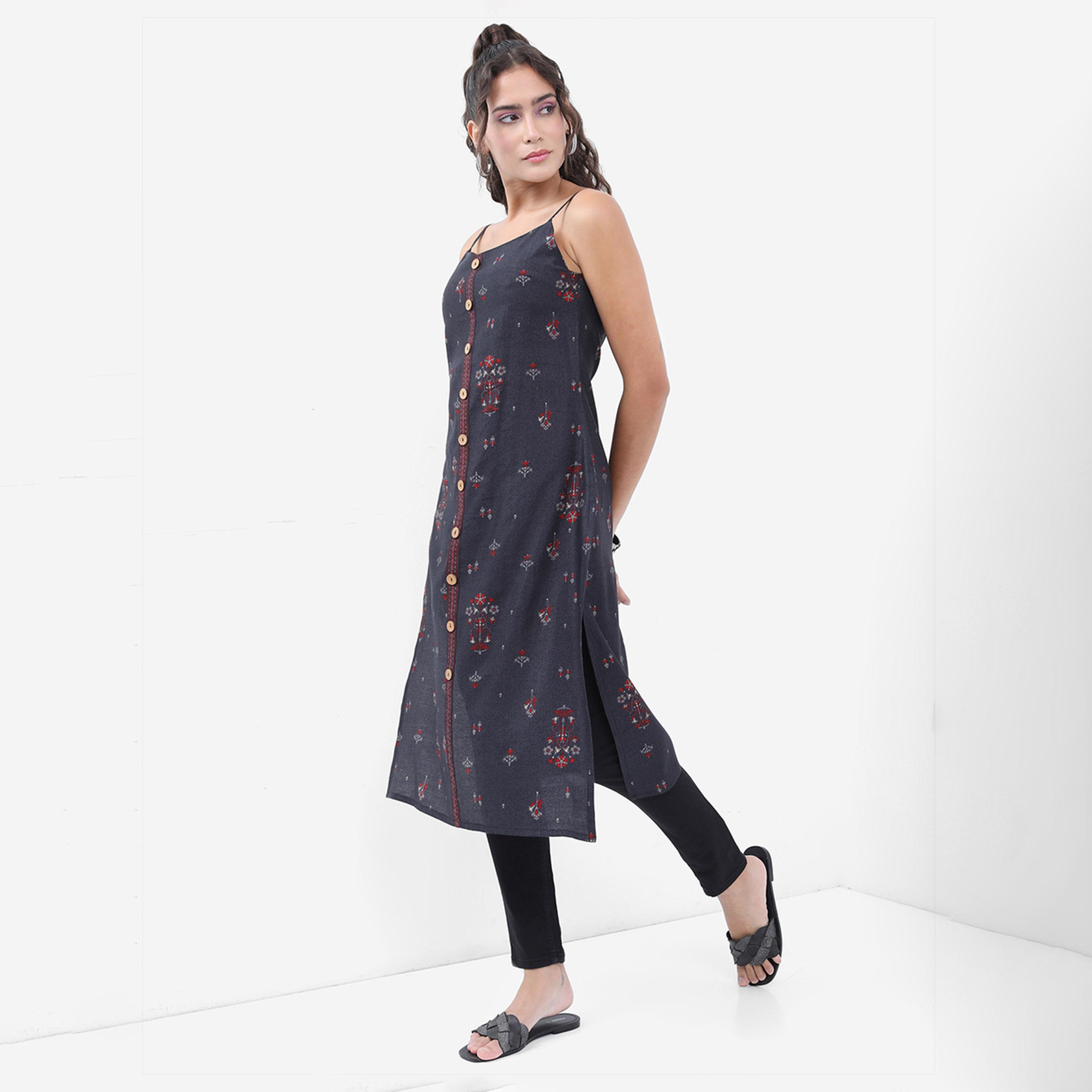 Vishudh X Styli Floral Printed Mirror Work Kurta-women-clothing-ethnicwear-kurtas-image-2