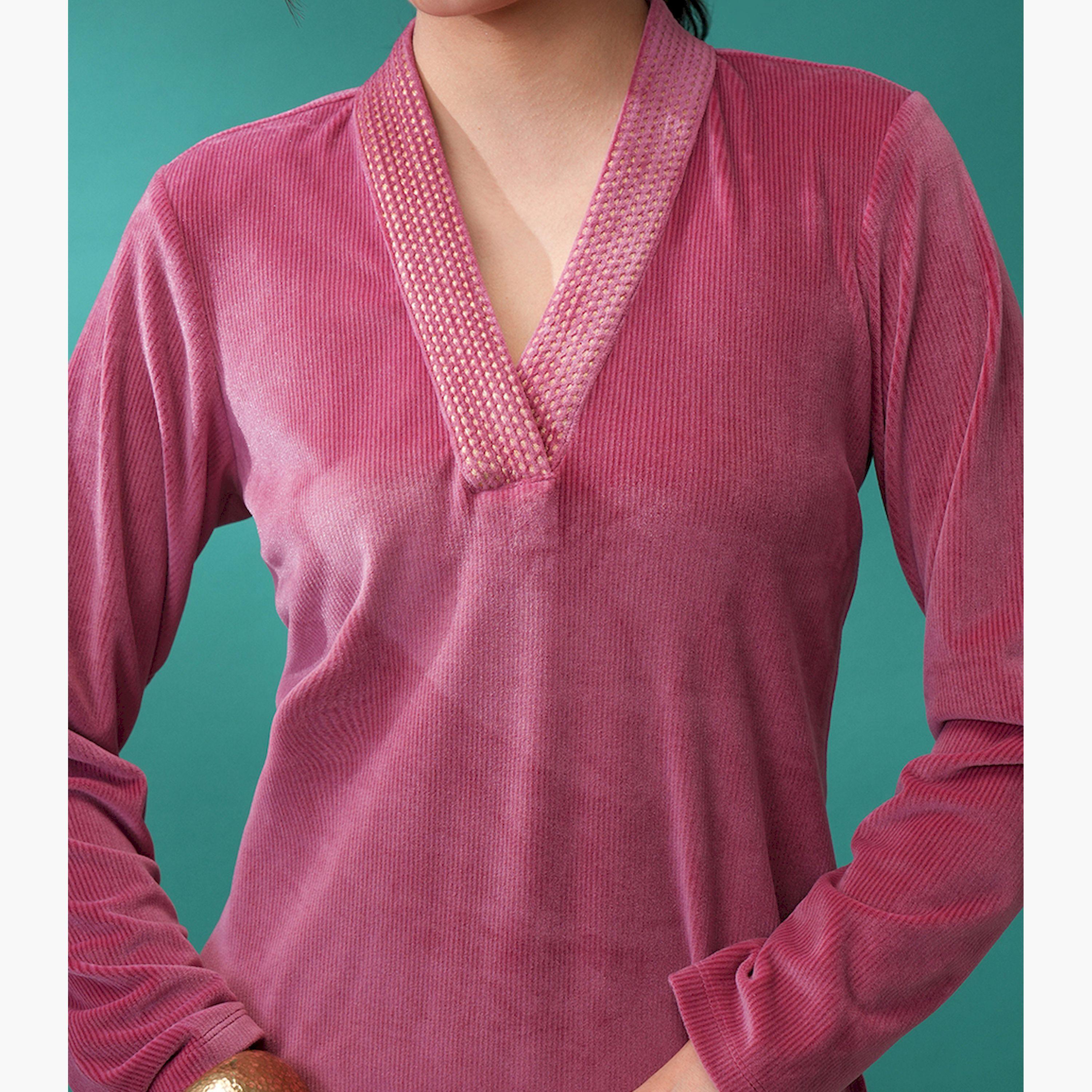 فيشود × ستايلي - كورتا جوتا باتي بأكمام طويلة وياقة V - وردي-women-clothing-ethnicwear-kurtas-image-5