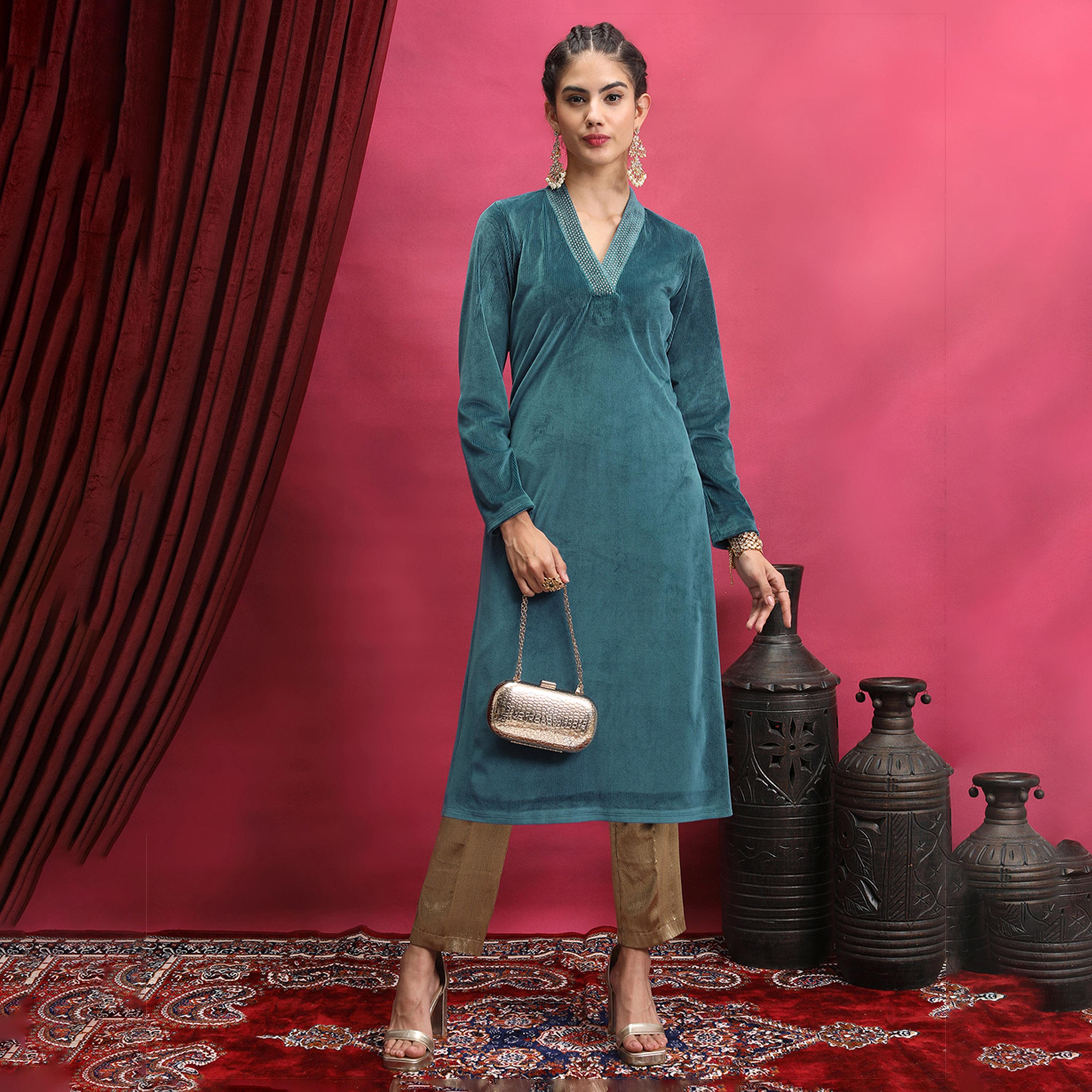 فيشود × ستايلي - كورتا مستقيمة برقبة على شكل حرف V-women-clothing-ethnicwear-kurtas-image-1