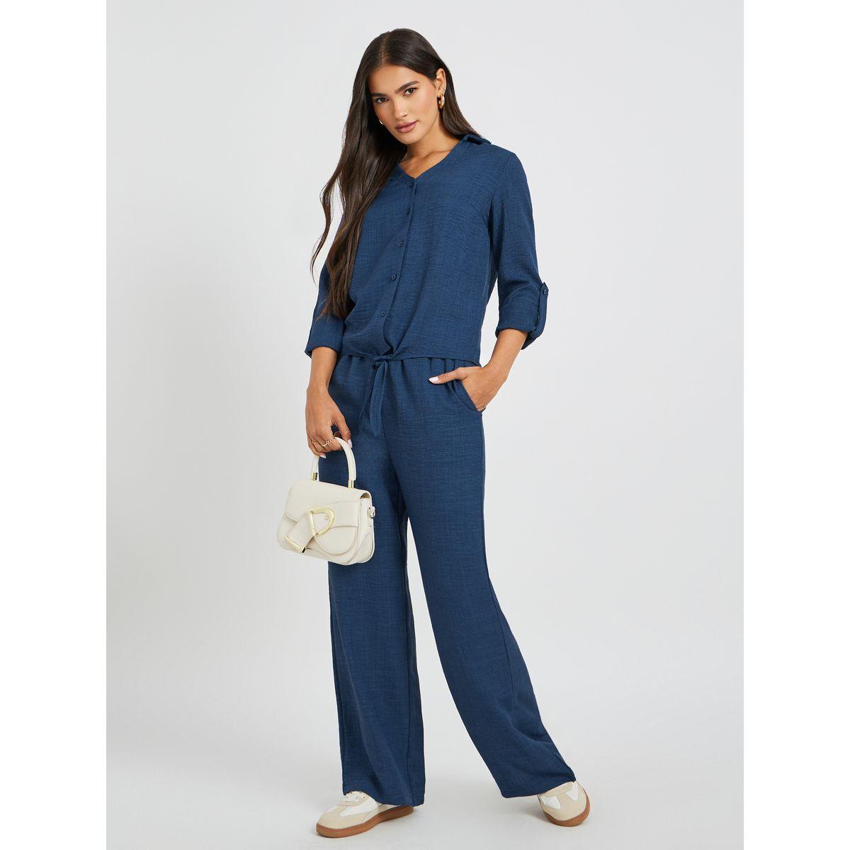 بنطال سادة بأرجل واسعة وخصر مطاطي-women-clothing-bottoms-trousers-image-1