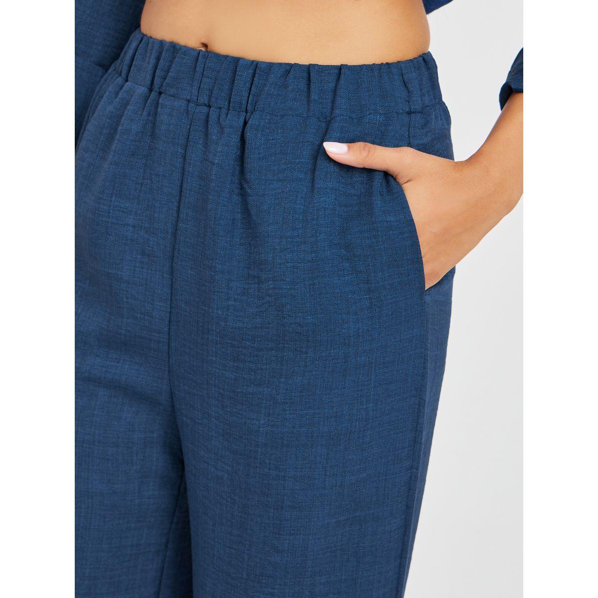 بنطال سادة بأرجل واسعة وخصر مطاطي-women-clothing-bottoms-trousers-image-3