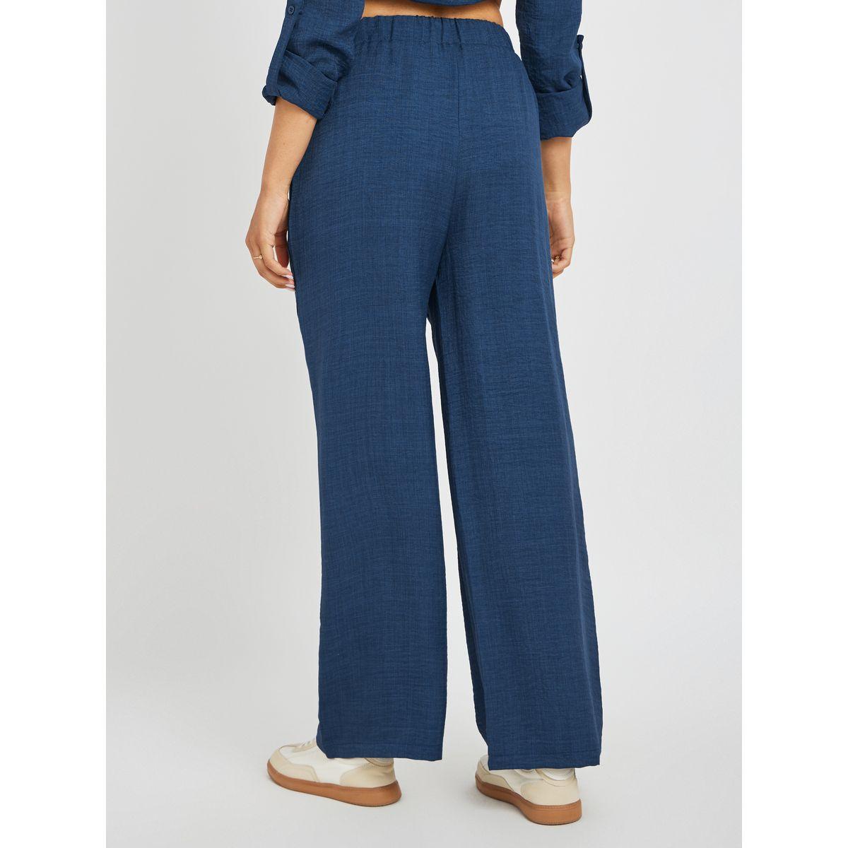 بنطال سادة بأرجل واسعة وخصر مطاطي-women-clothing-bottoms-trousers-image-4