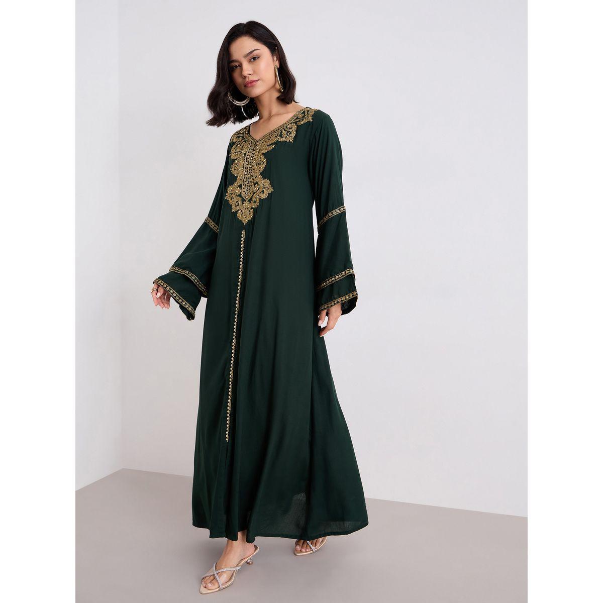 Styli Layered Flare Sleeve Jalabiya with Thread Embroidery-women-arabicclothing-jalabiyas-image-1