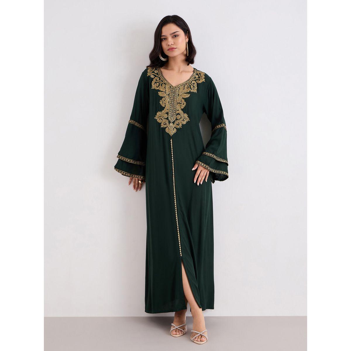 Styli Layered Flare Sleeve Jalabiya with Thread Embroidery-women-arabicclothing-jalabiyas-image-2