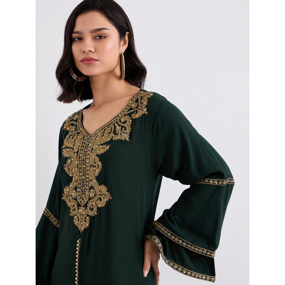Styli Layered Flare Sleeve Jalabiya with Thread Embroidery-women-arabicclothing-jalabiyas-image-3