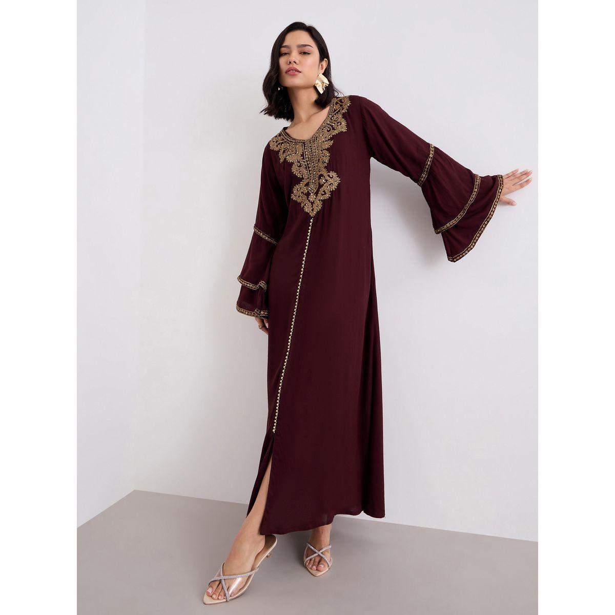 Styli Layered Flare Sleeve Jalabiya with Thread Embroidery-women-arabicclothing-jalabiyas-image-1