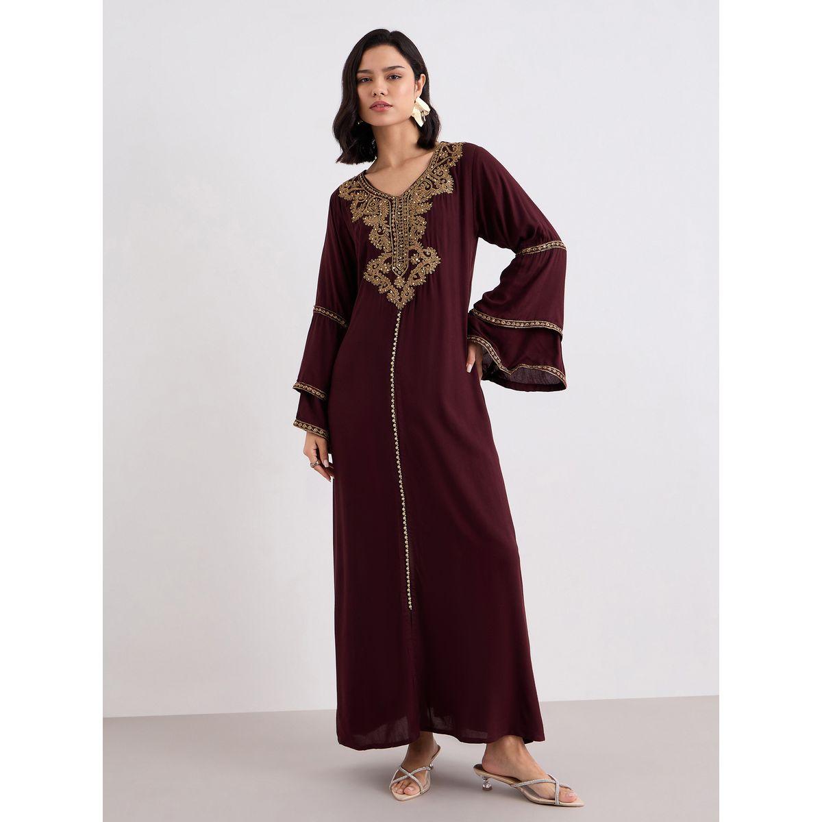 Styli Layered Flare Sleeve Jalabiya with Thread Embroidery-women-arabicclothing-jalabiyas-image-2