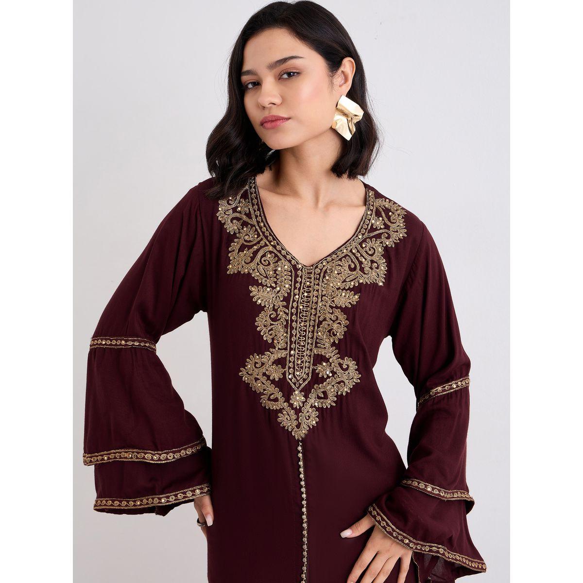 Styli Layered Flare Sleeve Jalabiya with Thread Embroidery-women-arabicclothing-jalabiyas-image-3