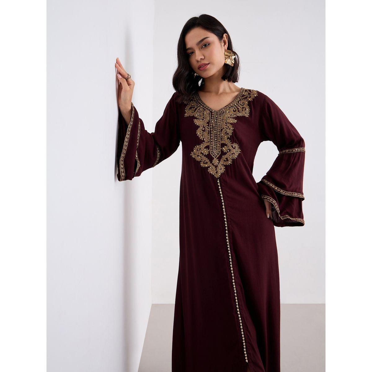 Styli Layered Flare Sleeve Jalabiya with Thread Embroidery-women-arabicclothing-jalabiyas-image-5