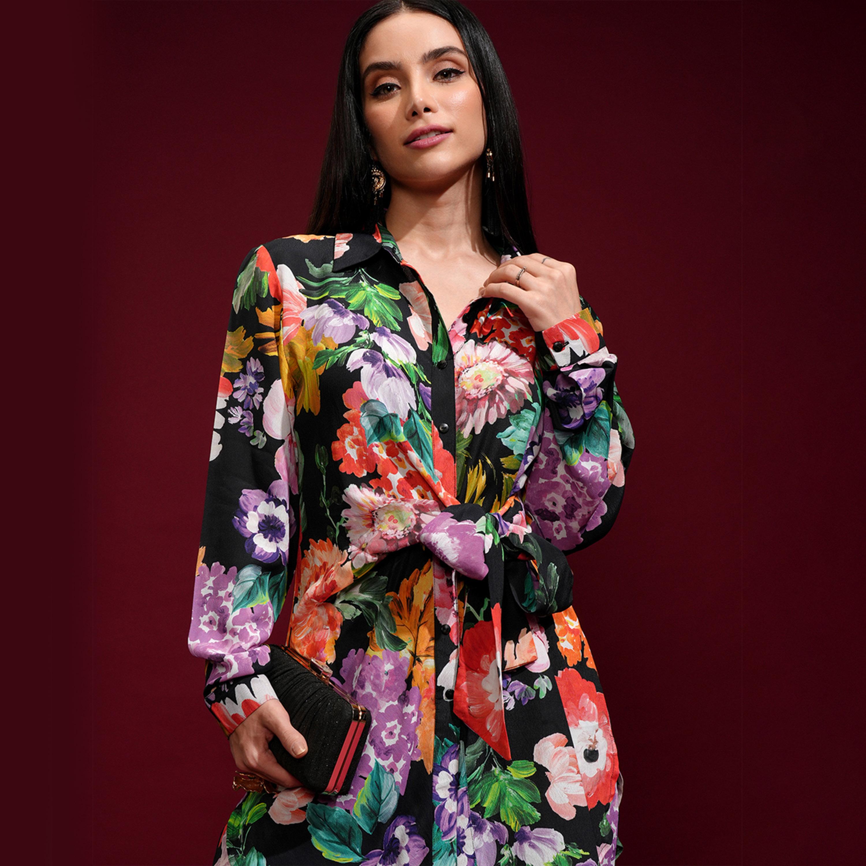 Vishudh X Styli Floral Printed Shirt Collar Shirt With Trousers-women-clothing-coordsets-image-1