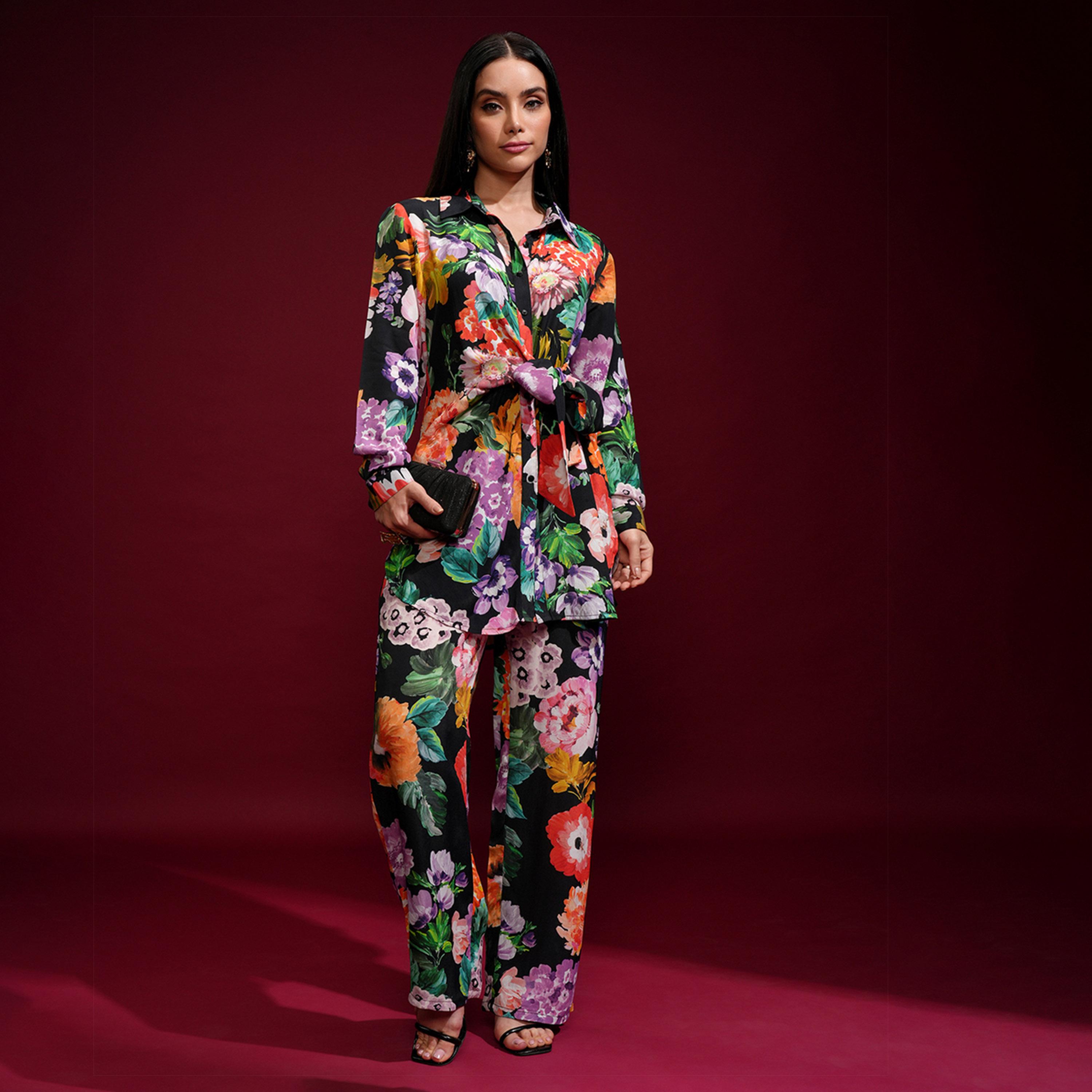 Vishudh X Styli Floral Printed Shirt Collar Shirt With Trousers-women-clothing-coordsets-image-2