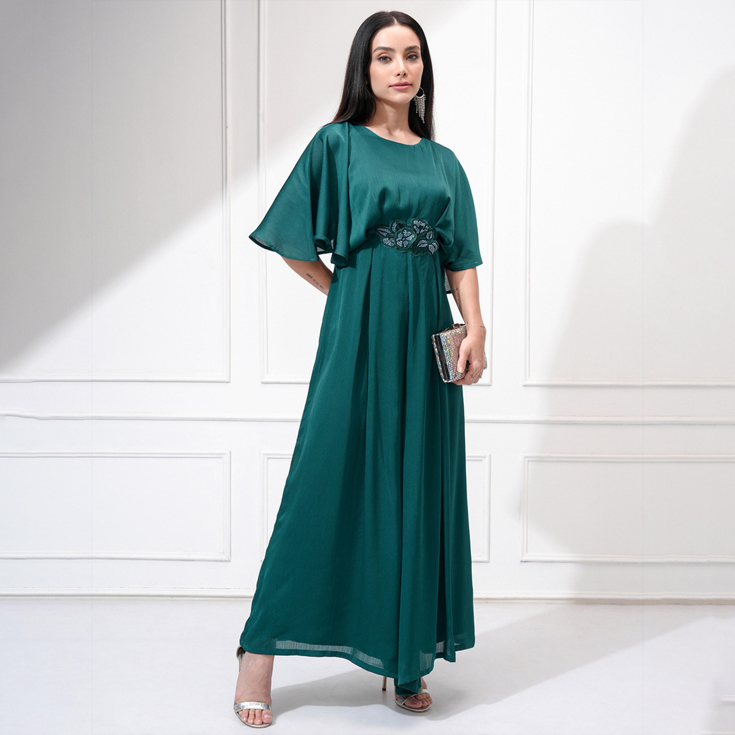 فيشود × ستايلي - جمبسوت نسائي أساسي بياقة دائرية مع تفاصيل مزخرفة-women-clothing-jumpsuits-image-1
