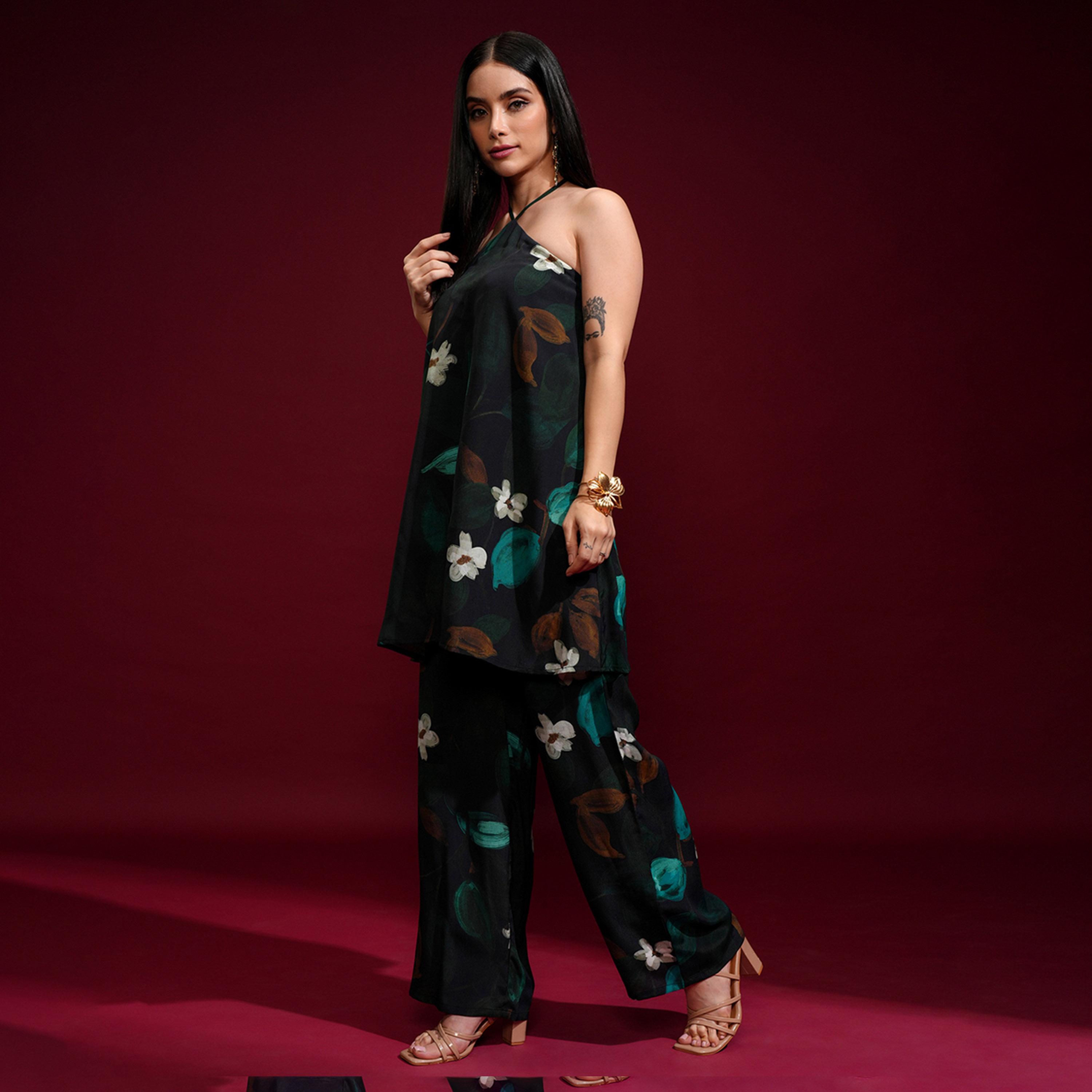 Vishudh X Styli Floral Printed Halter Neck Tunic With Palazzo-women-clothing-coordsets-image-4