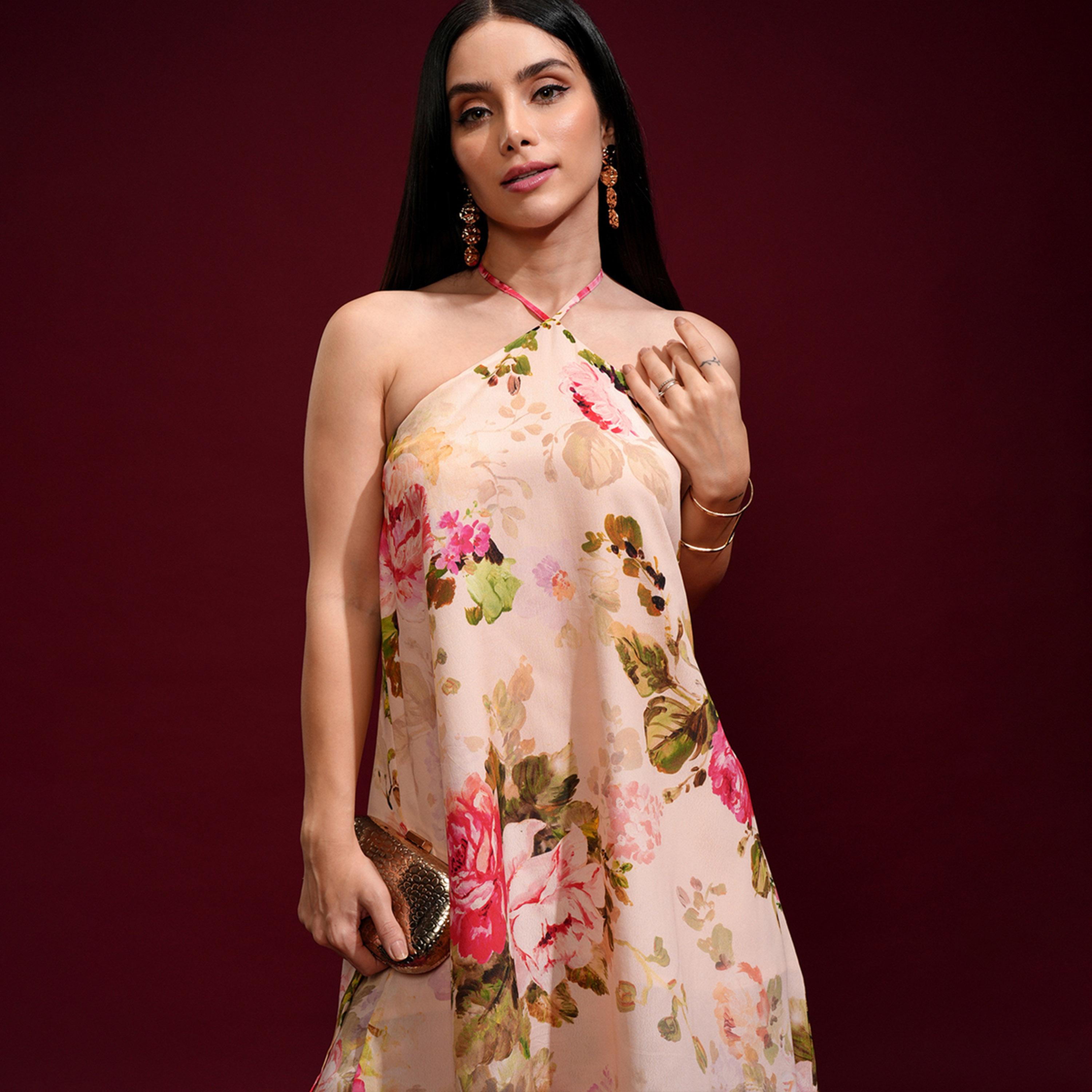 Vishudh X Styli Floral Printed Halter Neck Tunic With Palazzo-women-clothing-coordsets-image-2