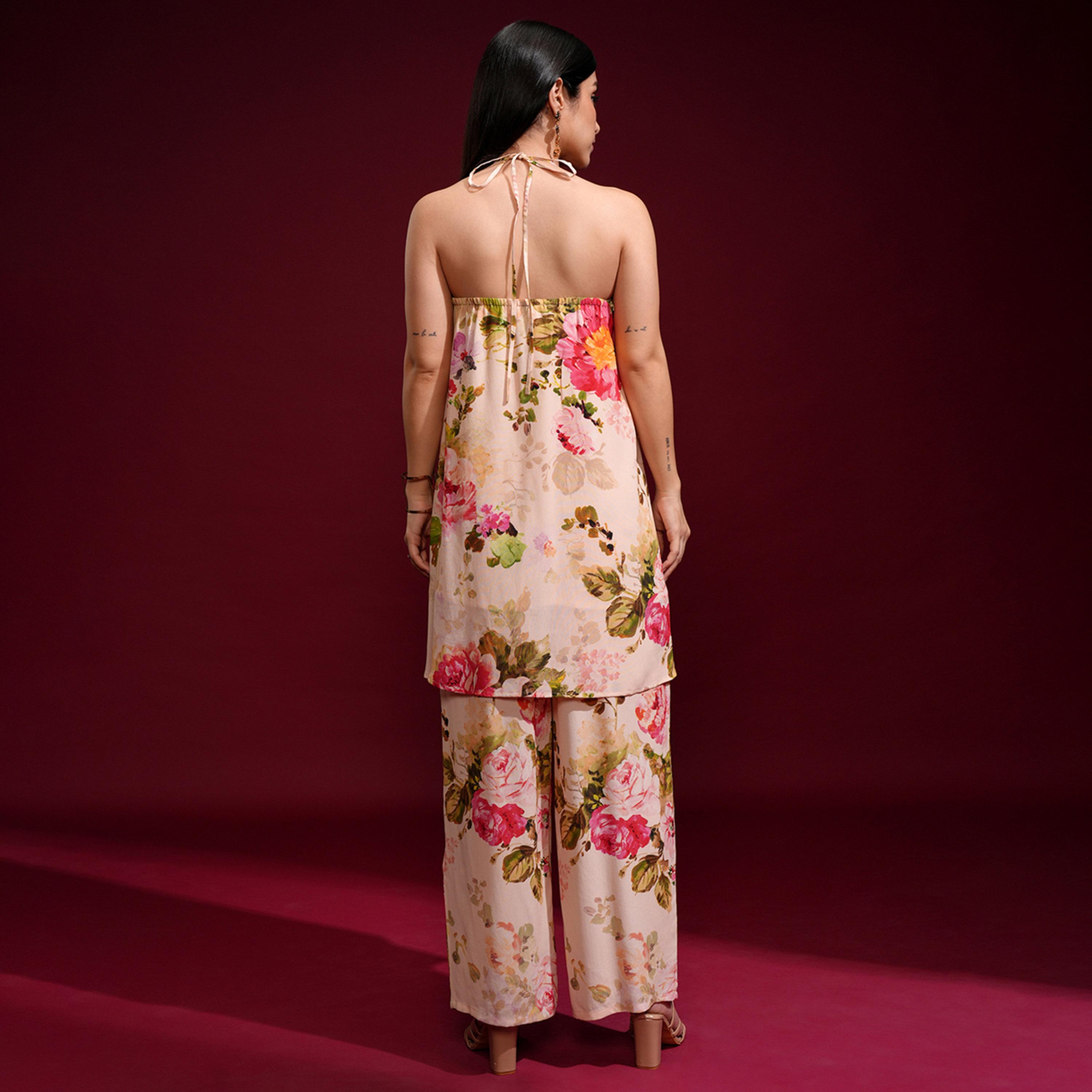 Vishudh X Styli Floral Printed Halter Neck Tunic With Palazzo-women-clothing-coordsets-image-3