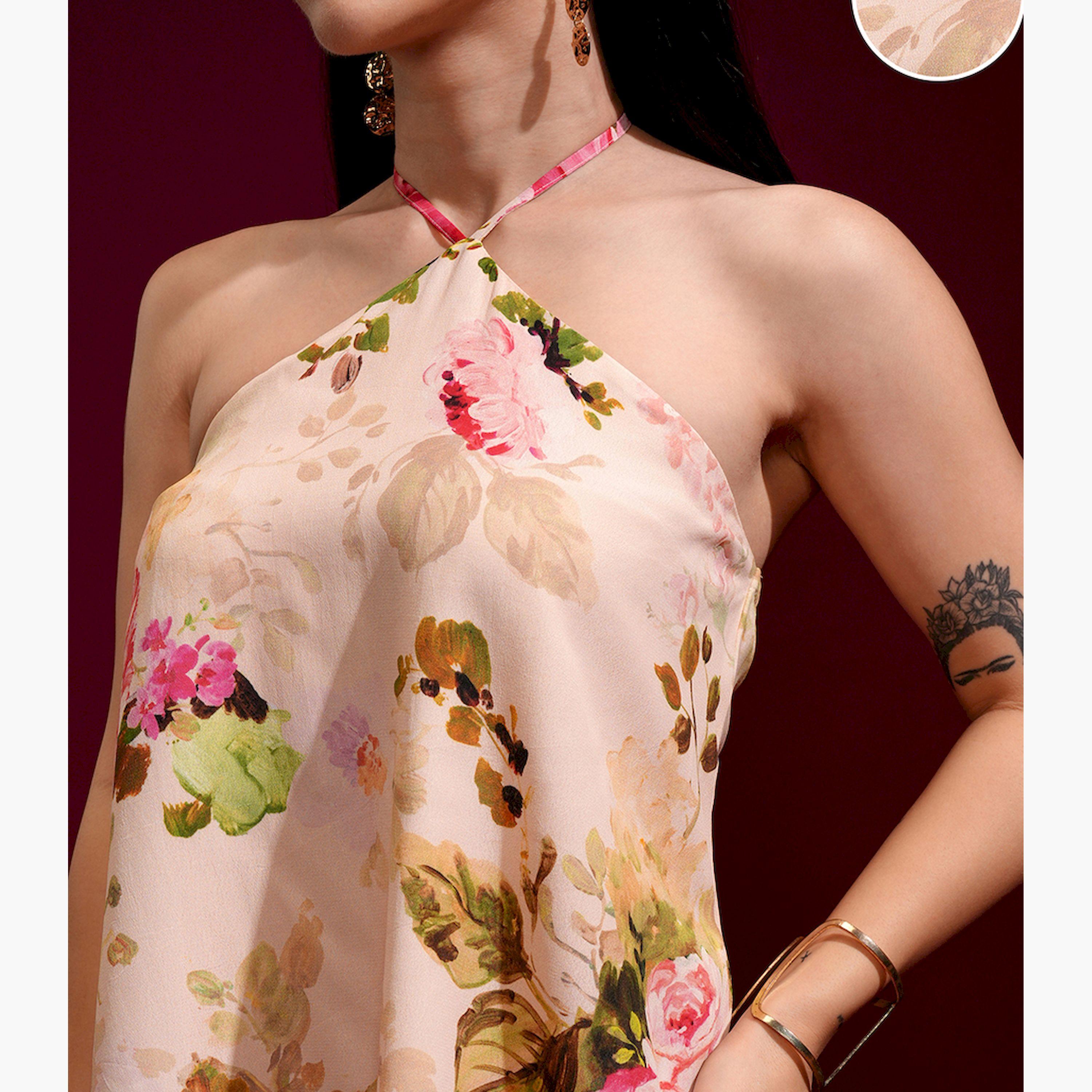 Vishudh X Styli Floral Printed Halter Neck Tunic With Palazzo-women-clothing-coordsets-image-5
