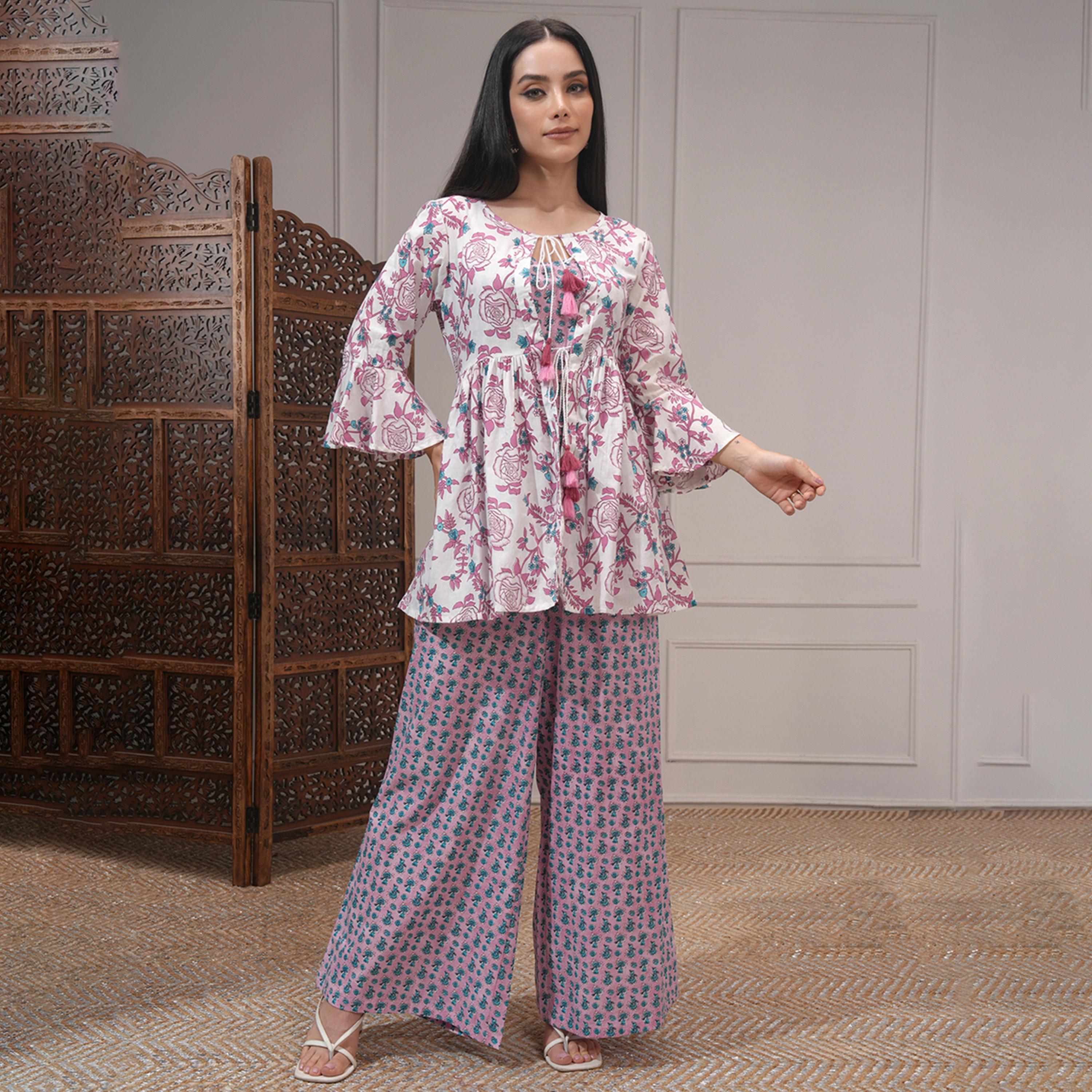 Vishudh X Styli Printed Pure Cotton Tunic With Palazzo Co-Ords-women-clothing-coordsets-image-1