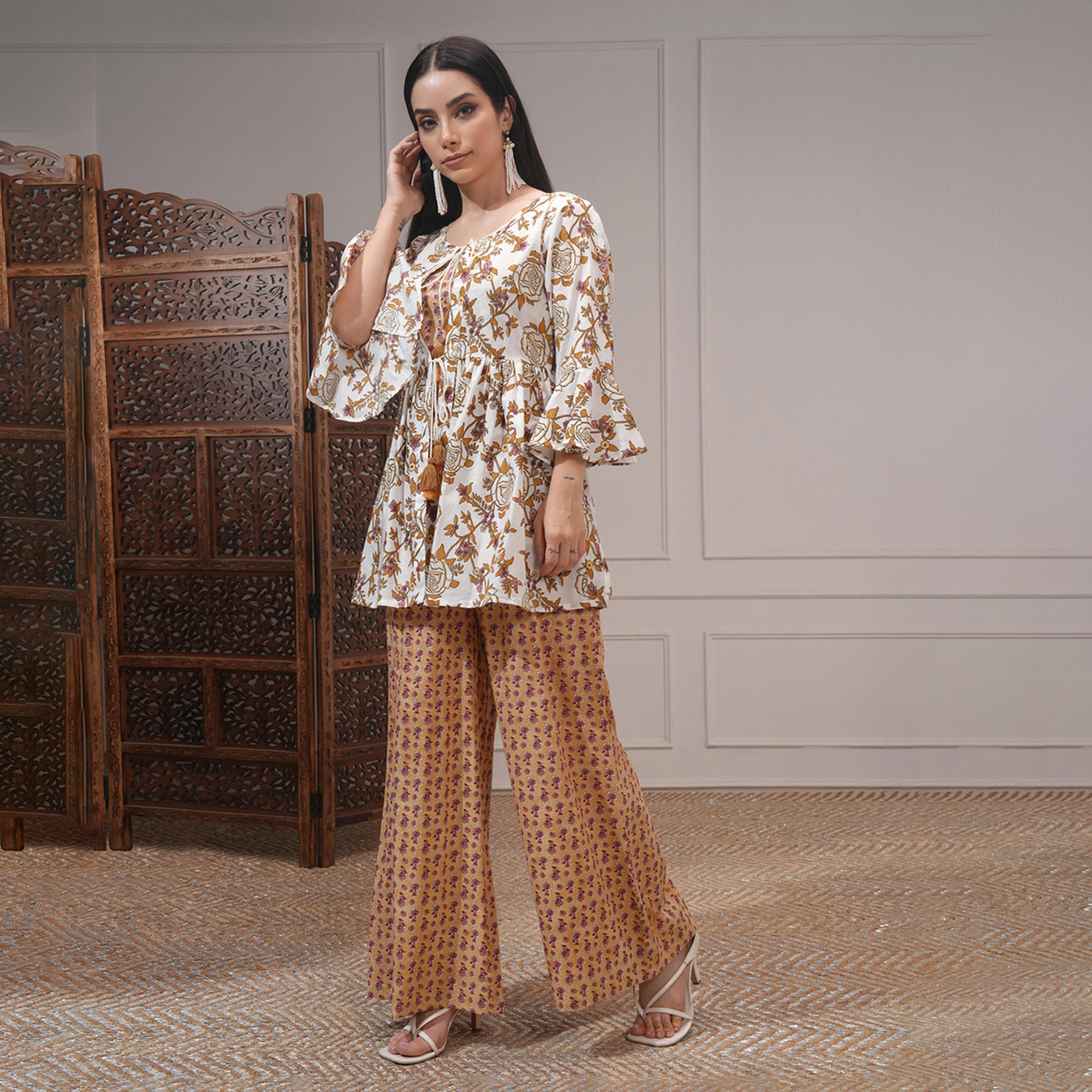 Vishudh X Styli Printed Top With Palazzo & Jacket Co-Ords-women-clothing-coordsets-image-2